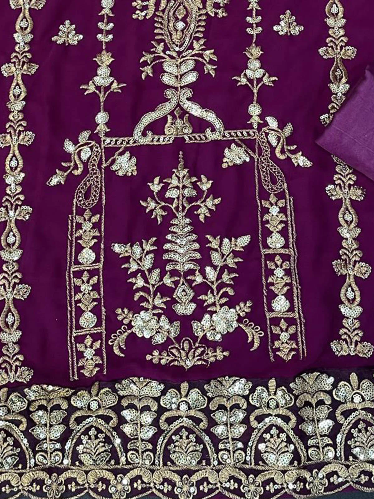 Odette Women Purple Embroidered Georgette Semi Stitched Salwar Suit - Image 3