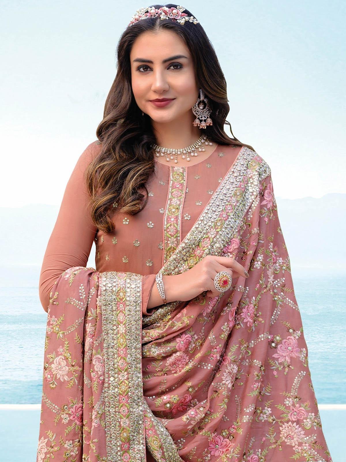 Odette Women Blush Pink Embroidered Semi Stitched Kurta Set - Image 2