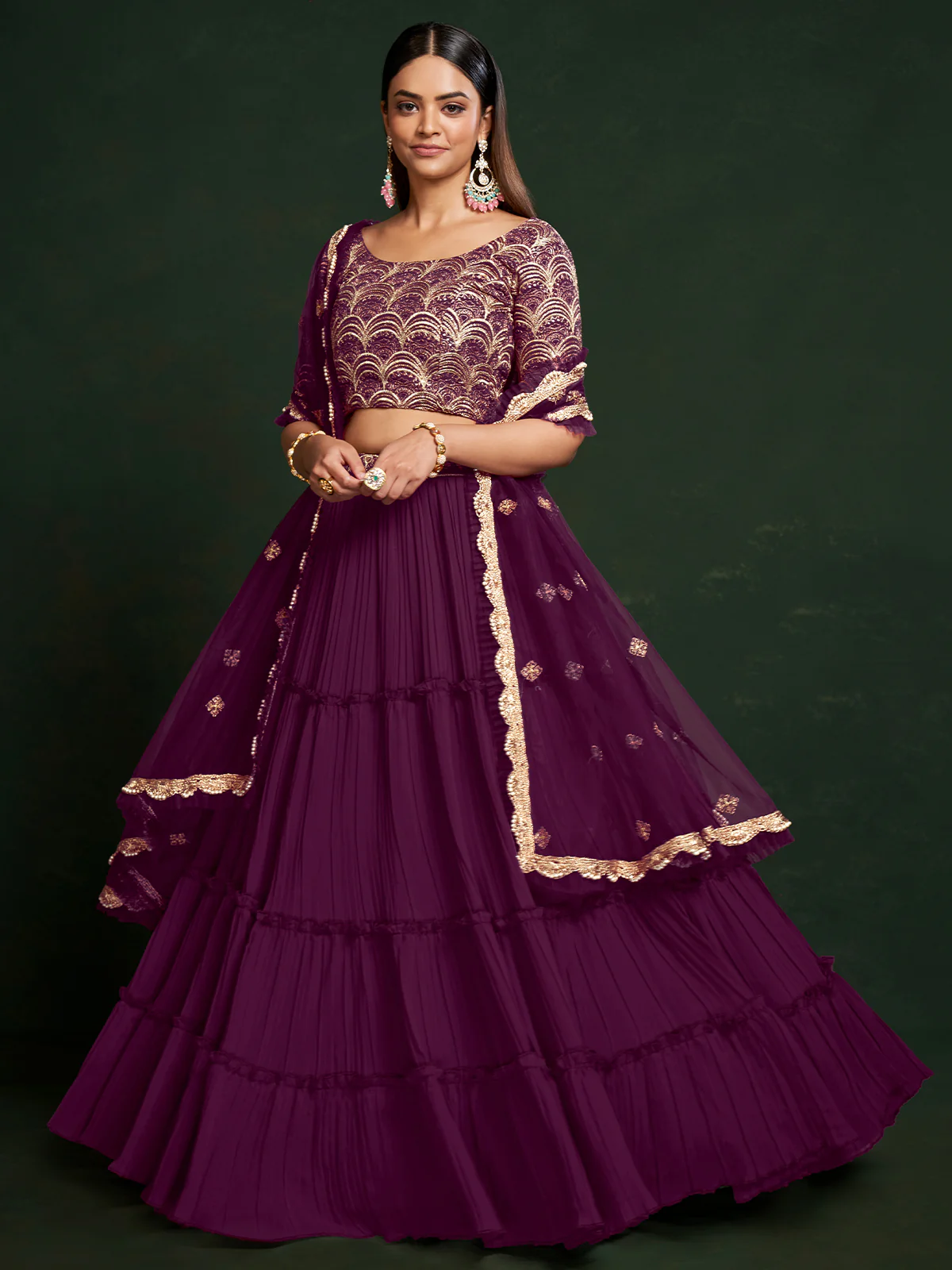 Odette Women Purple Faux Georgette Semi Stitched Lehenga Choli - Image 2