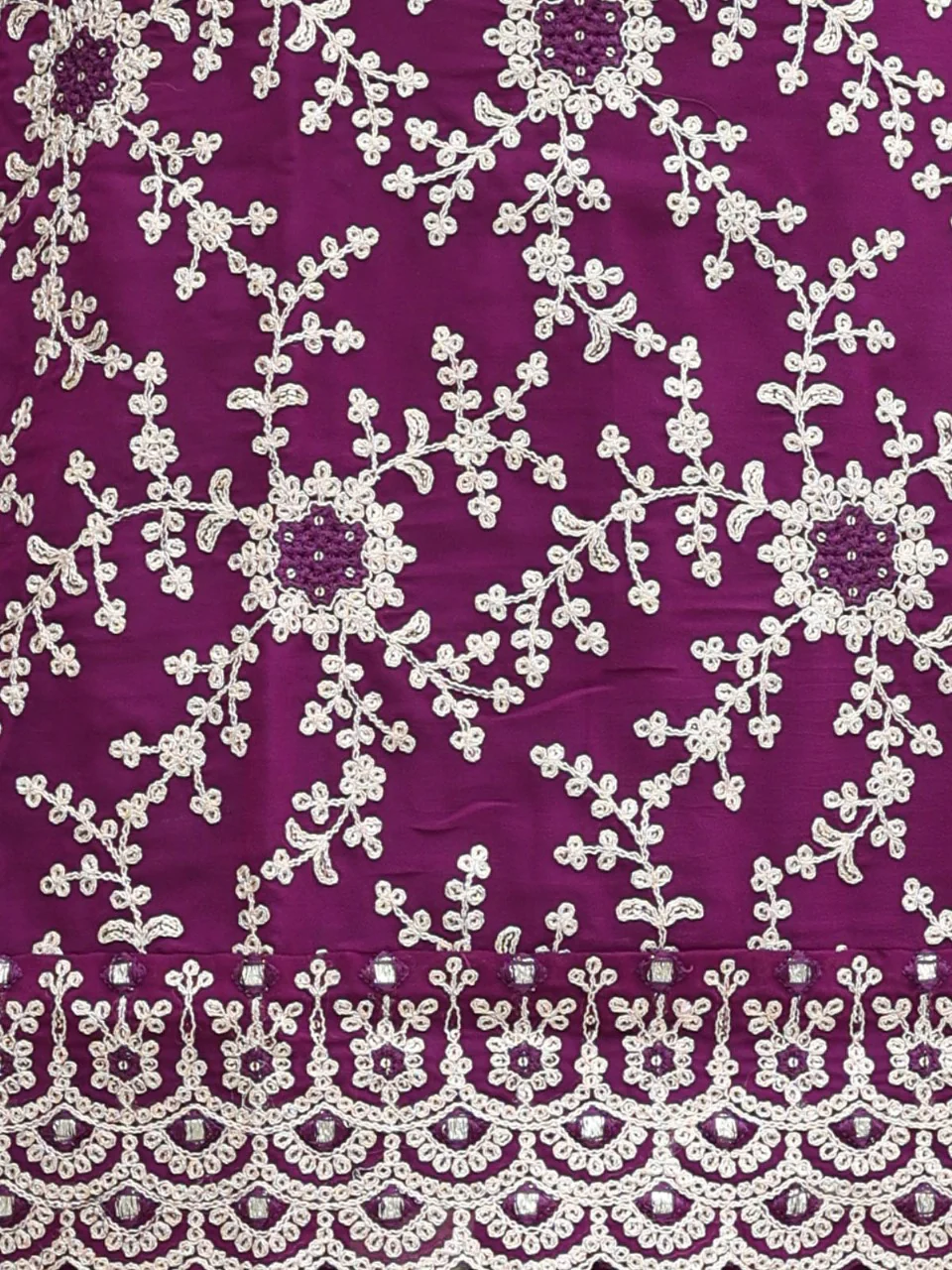Odette Women Violet Faux Georgette Embroidered Semi Stitched Palazzo Suit - Image 6