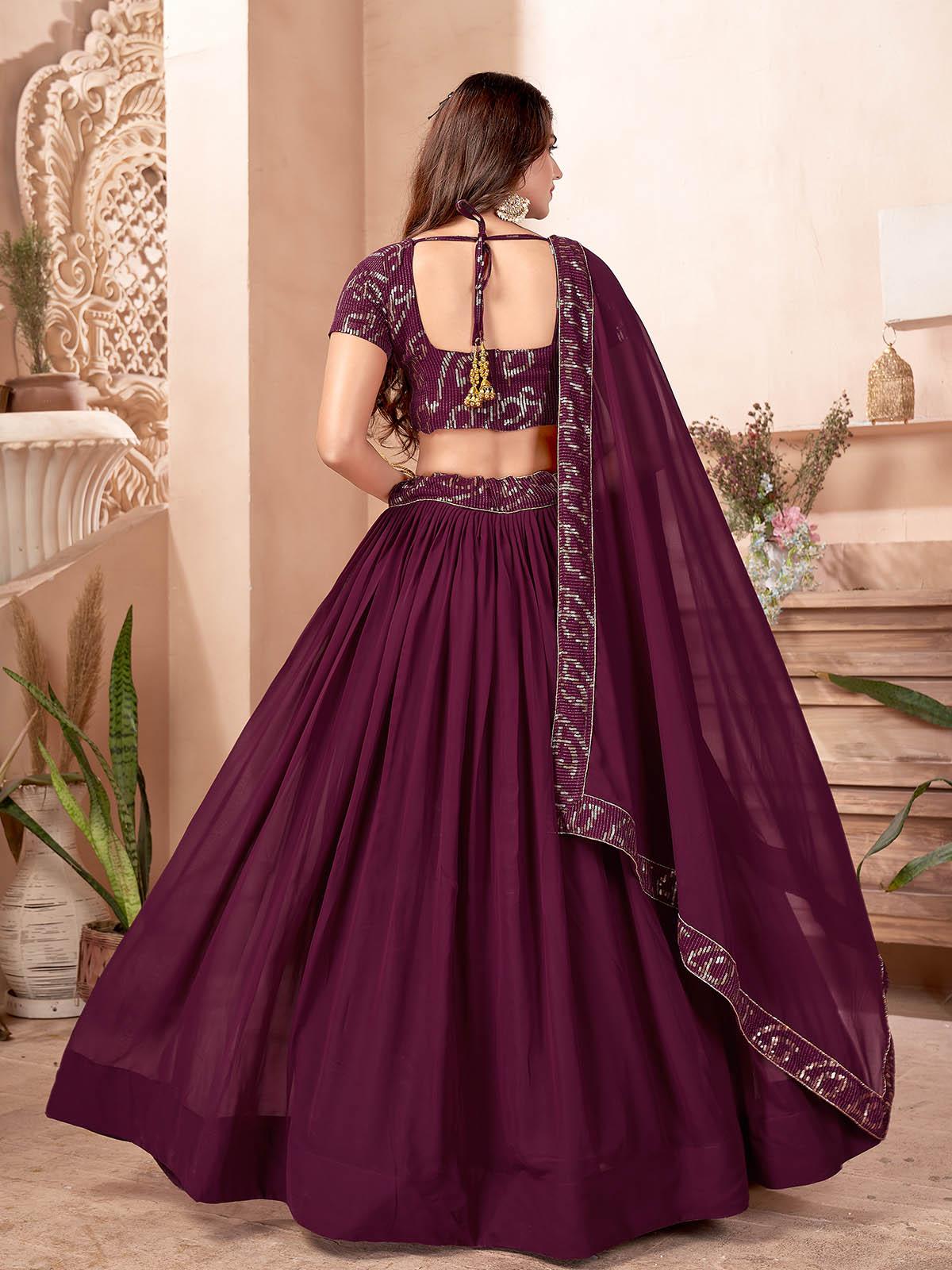 Odette Women Purple Faux Georgette Semi Stitched Lehenga With Unstitched Blouse - Image 3