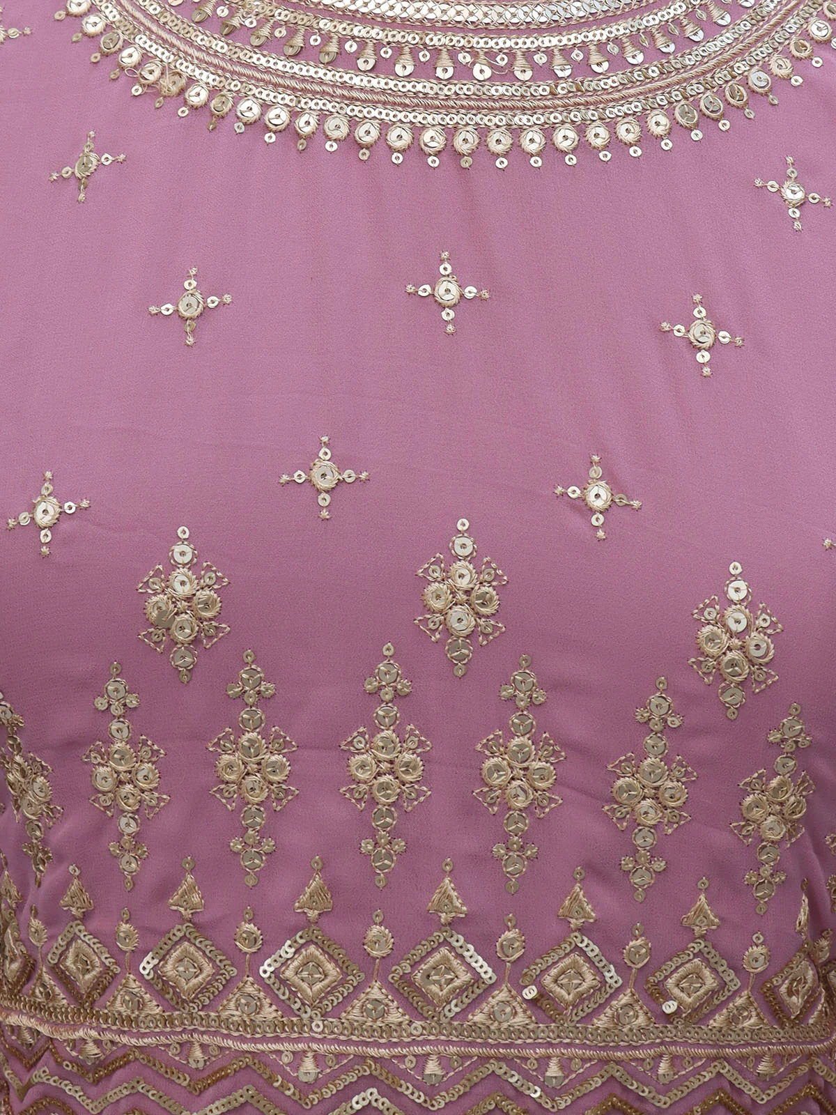 Odette Women Purple Floral Embroidered Georgette Semi Stitched Gown - Image 3