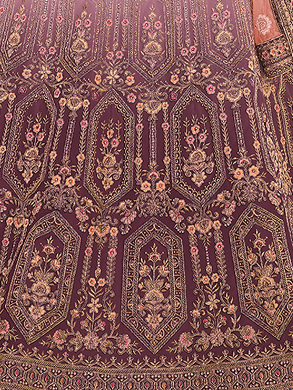 Odette Women Purple Embroidered Velvet Semi Stitched Lehenga With Unstitched Blouse - Image 3