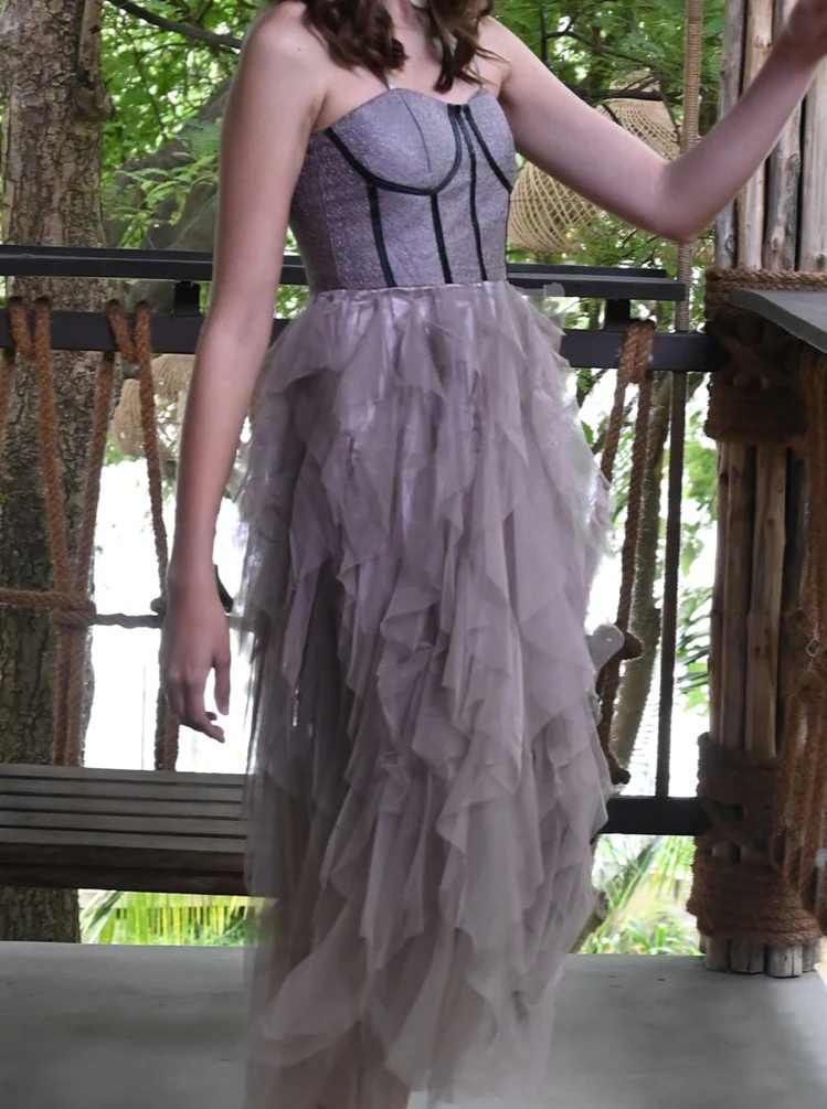 Odette Women Purple Long Textured Polyester With Net Dress - Image 3
