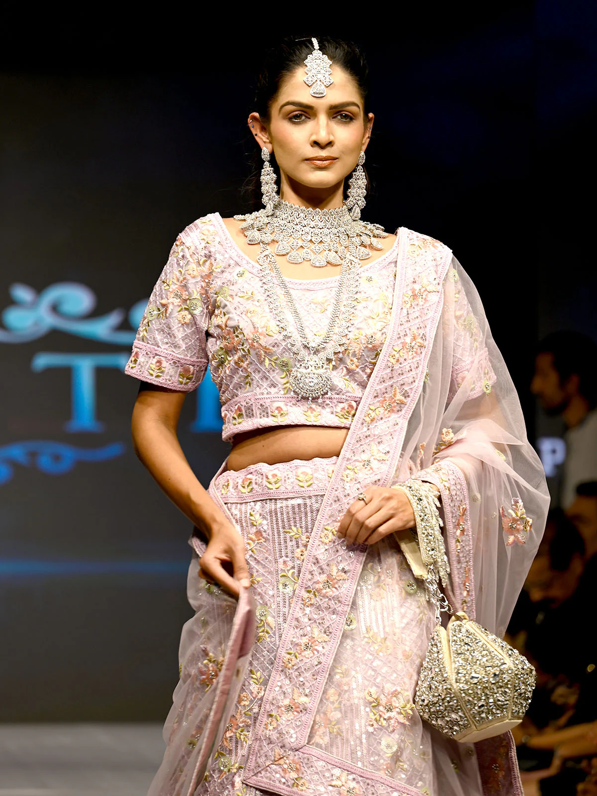 Odette Women Purple Net Semi Stitched Lehenga With Unstitched Blouse - Image 2