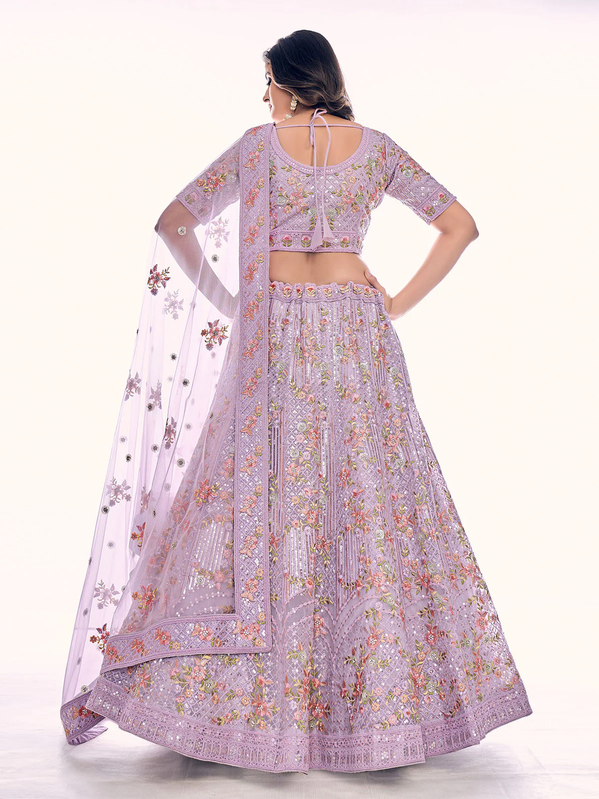 Odette Women Purple Net Semi Stitched Lehenga With Unstitched Blouse - Image 7