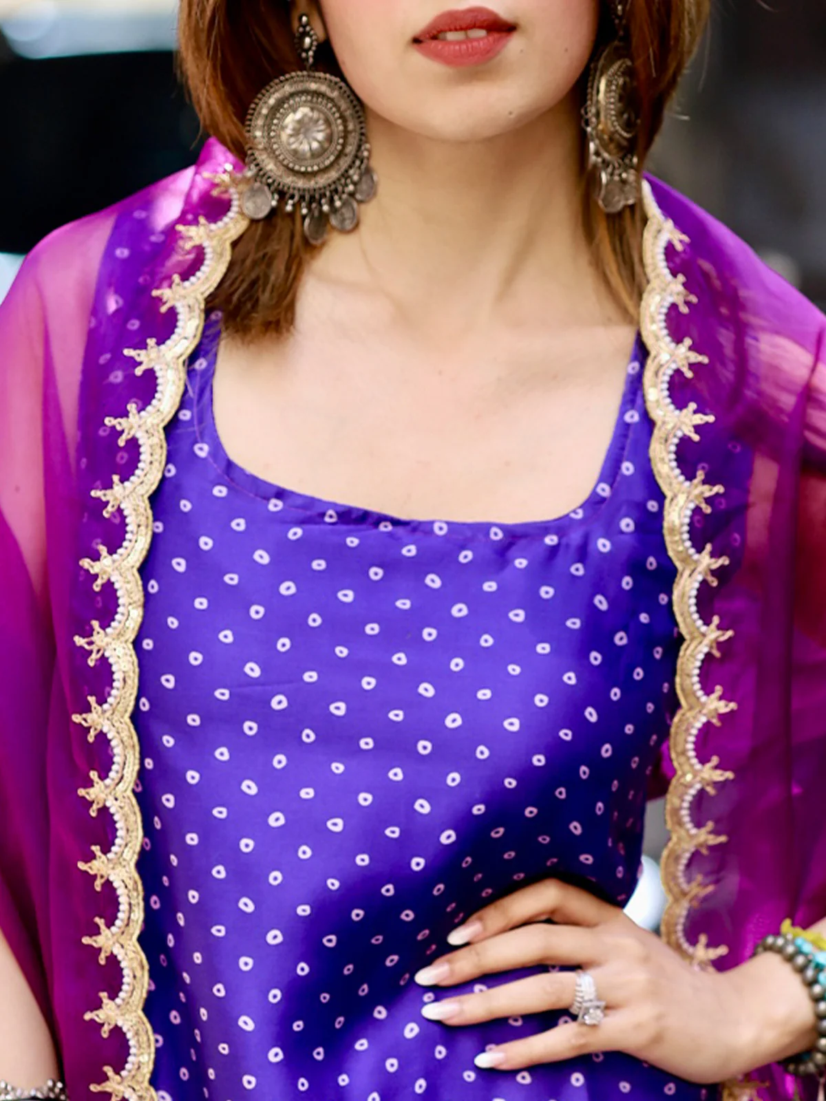 Odette Women Violet Satin Embroidered Stitched Kurta Set - Image 6