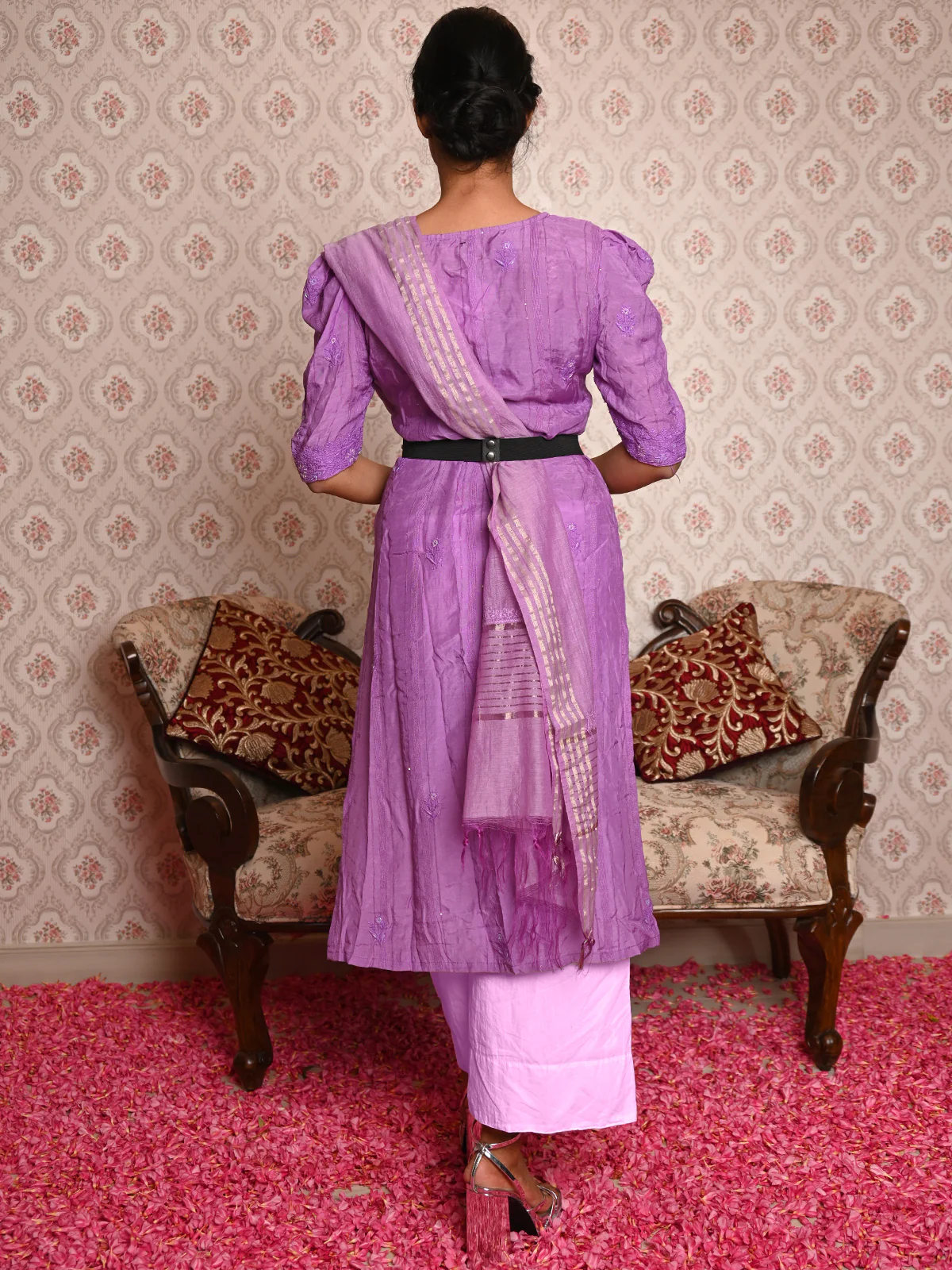 Odette Women Polyester Viscose Chikankari Beads Embroidered Stitched Kurta Set - Image 3
