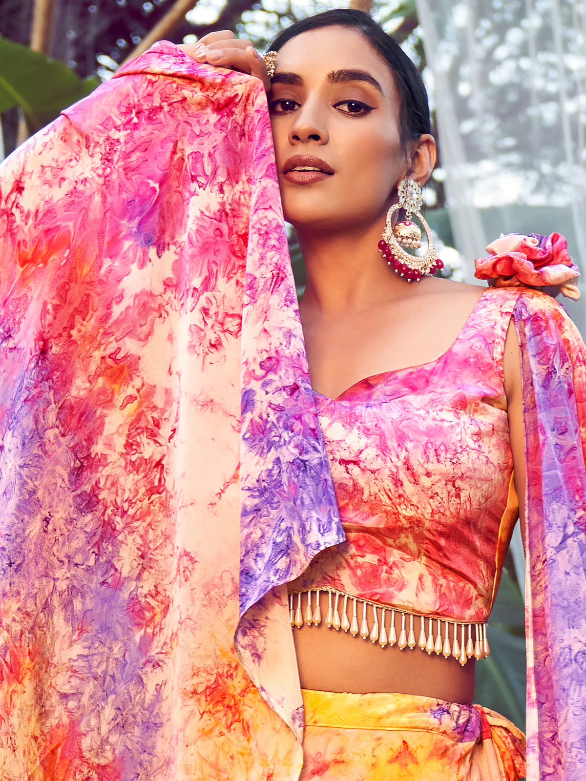 Odette Women Multicolor Silk Blend Stitched Lehenga Choli - Image 2