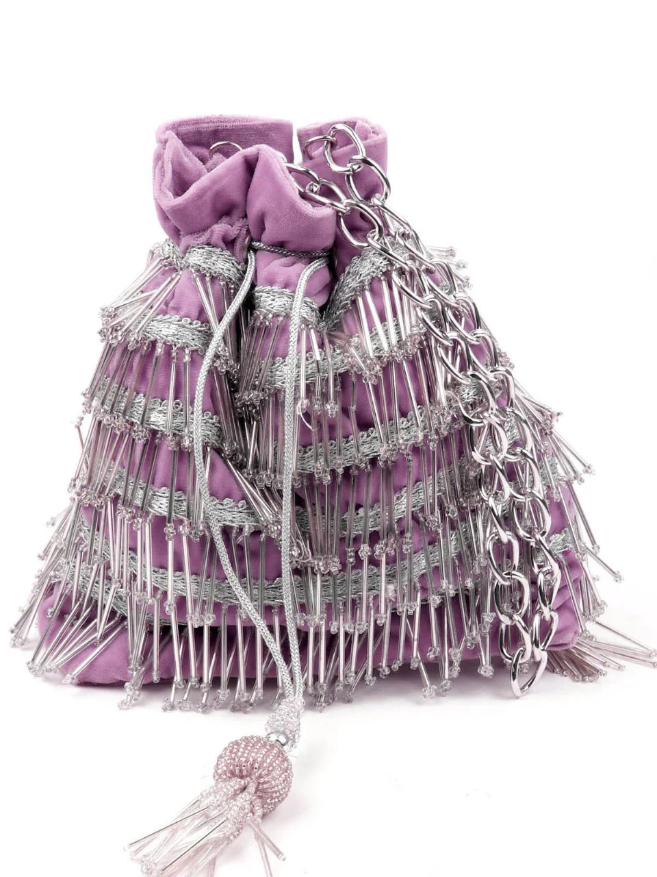 Odette Women Purple Tassel Embellished Potli - Image 3