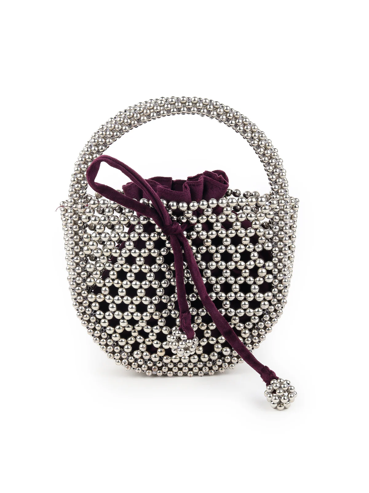 Odette Women Purple Velvet Potli Bag Encased In Beads - Image 3