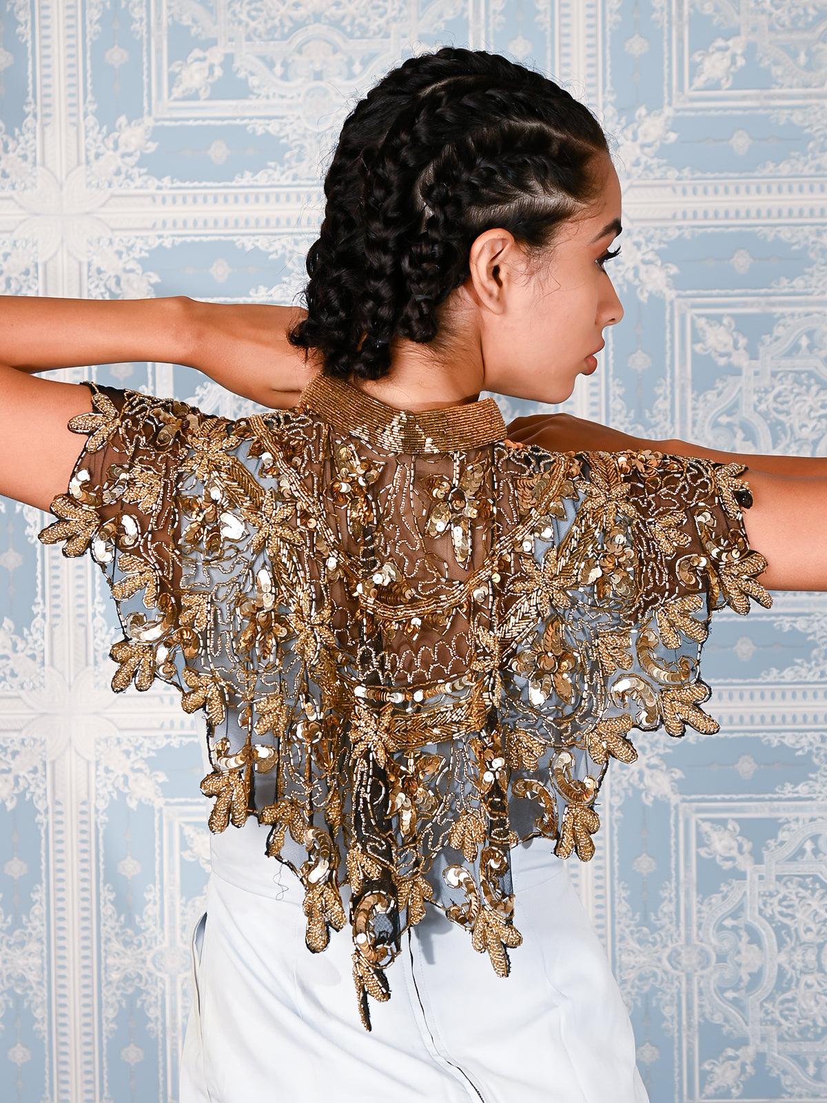 Odette Women Gold Beaded Cape - Image 3