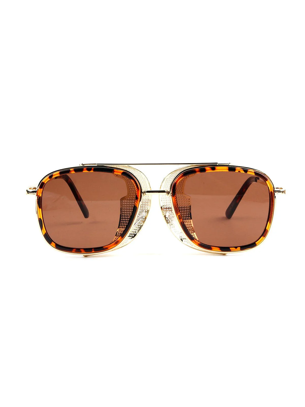 Odette Women Rectangular Brown Funky Frame Aviator Sunglass - Image 3