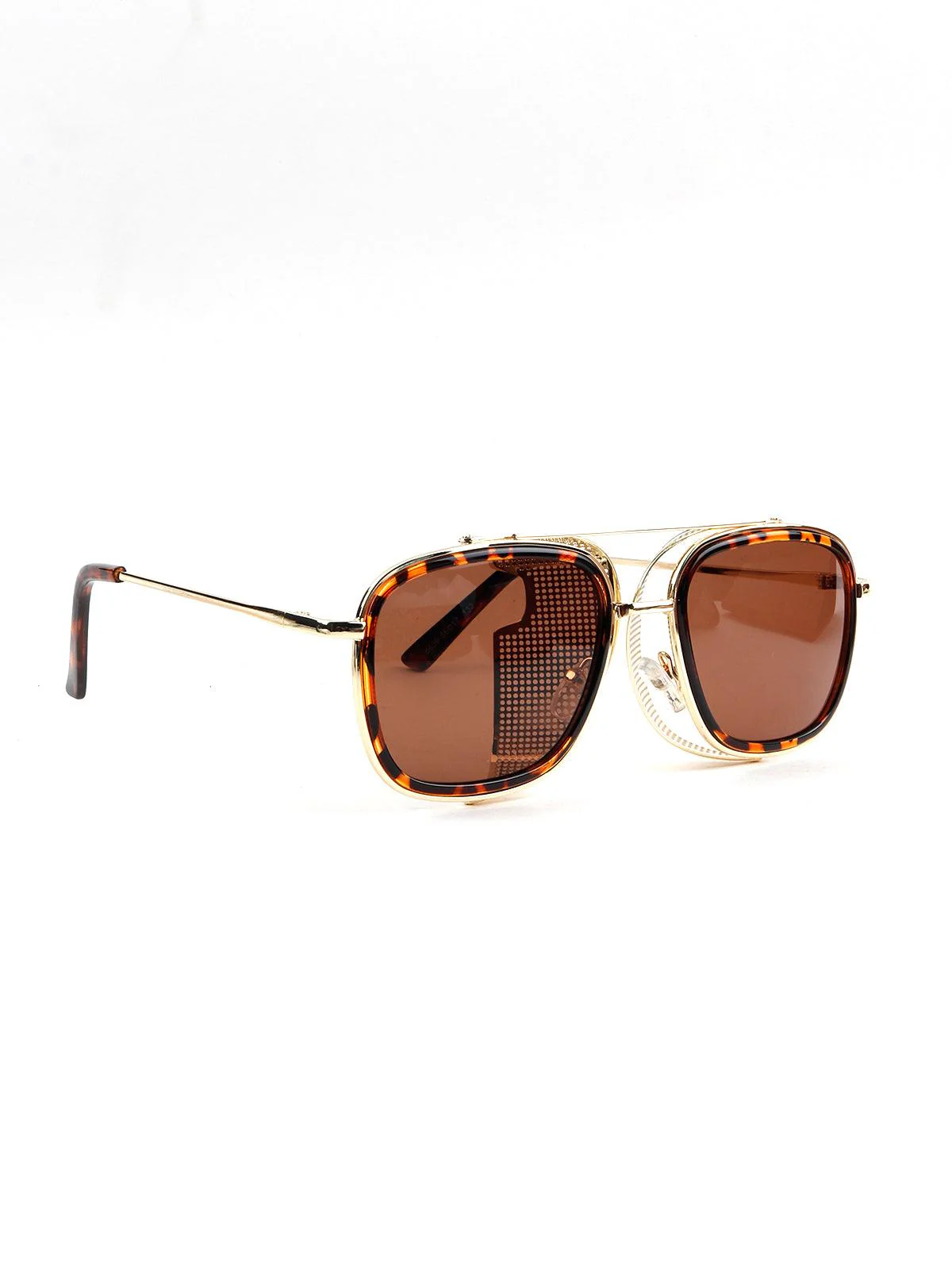 Odette Women Rectangular Brown Funky Frame Aviator Sunglass - Image 4