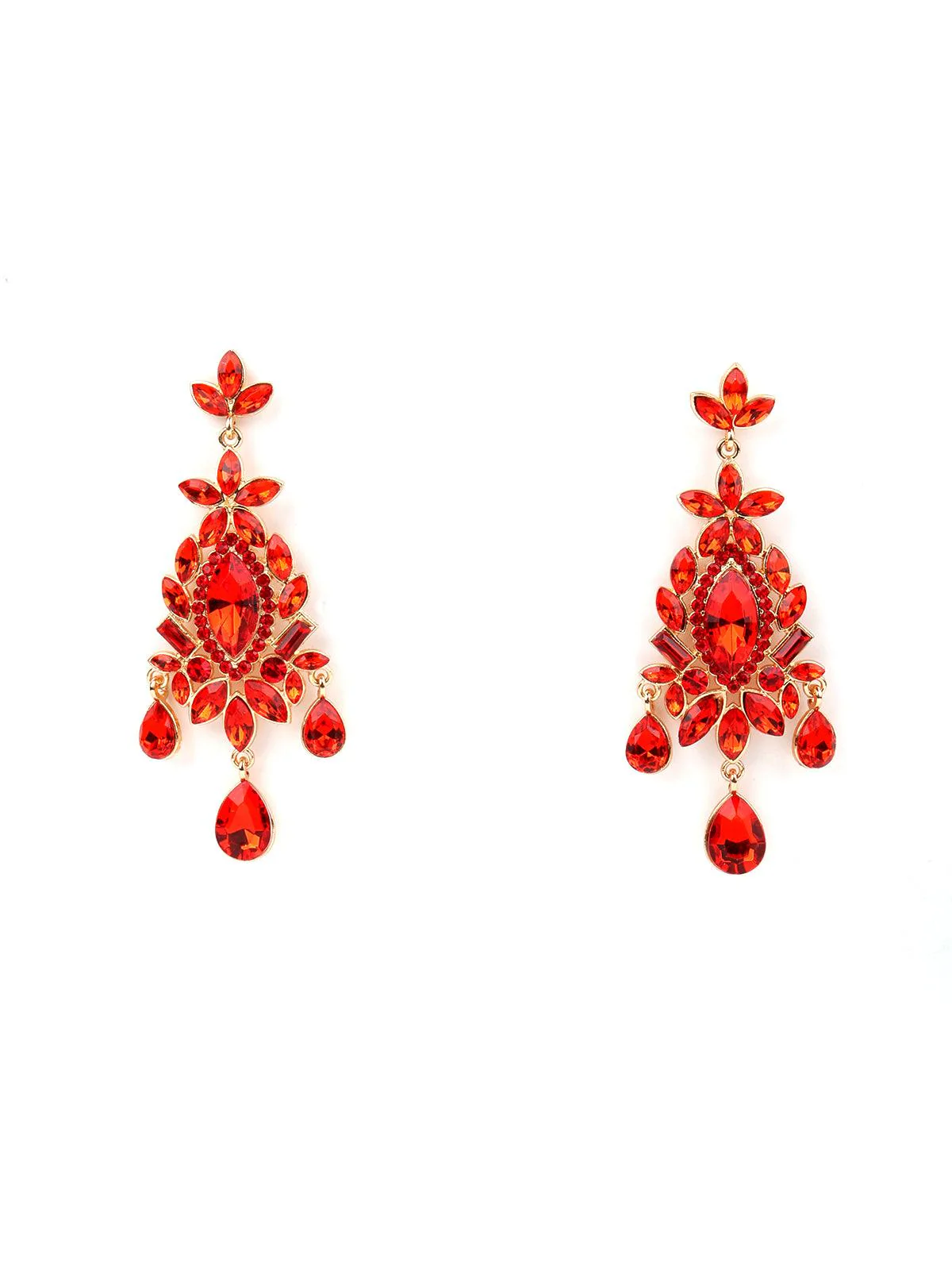 Odette Women Red And Golden Rhinestone Earring - Image 3