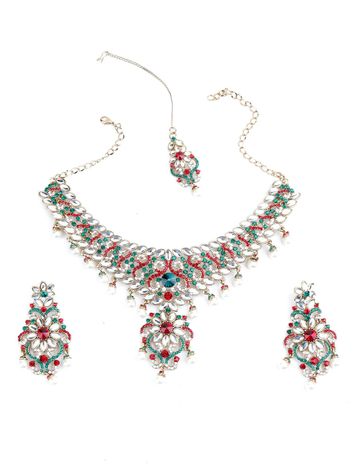 Odette Women Red And Green Crystal Necklace Set - Image 3