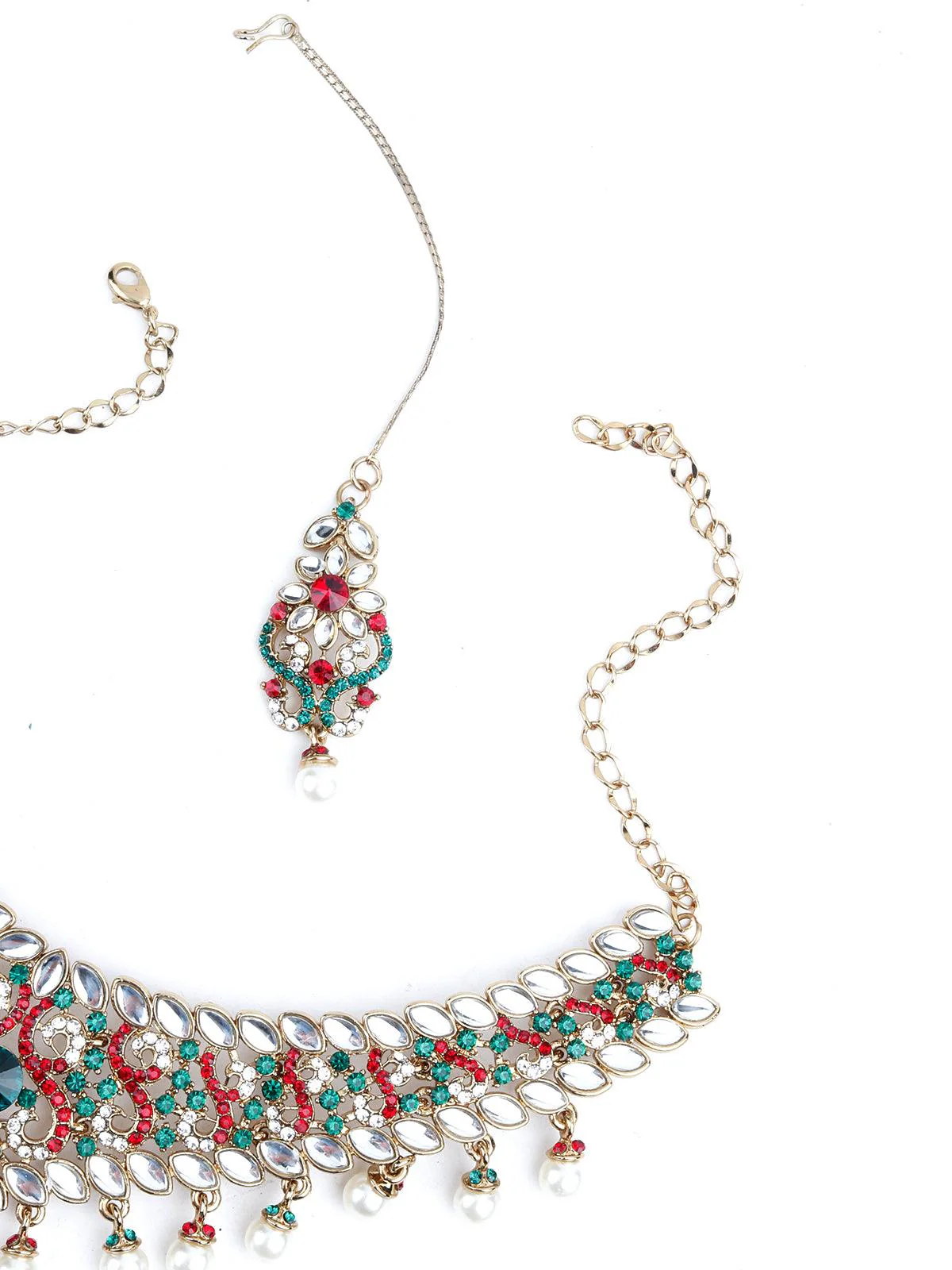 Odette Women Red And Green Crystal Necklace Set - Image 5