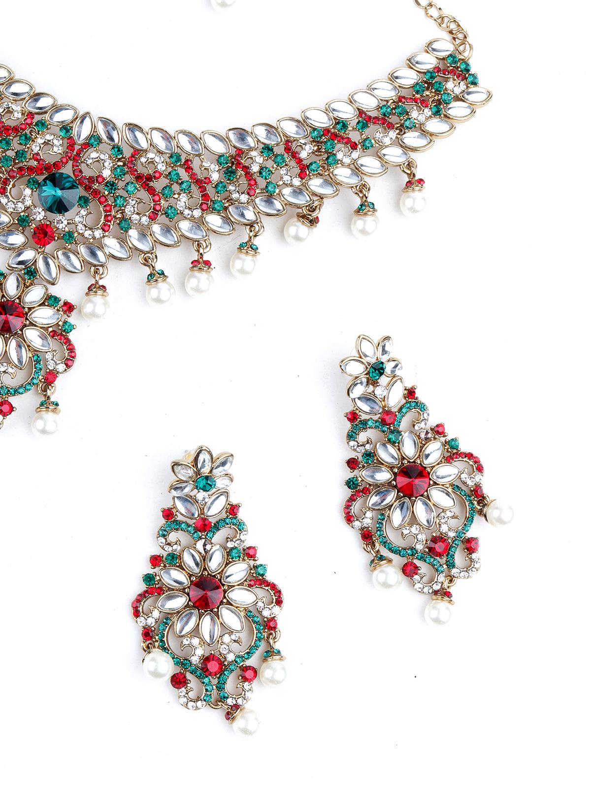 Odette Women Red And Green Crystal Necklace Set - Image 6