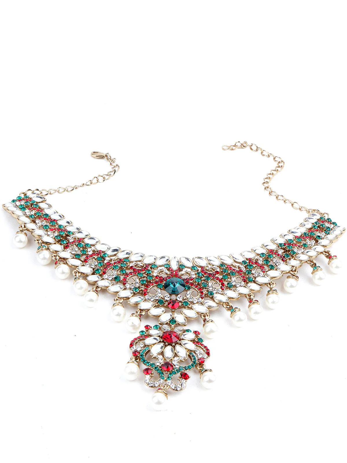 Odette Women Red And Green Crystal Necklace Set - Image 7