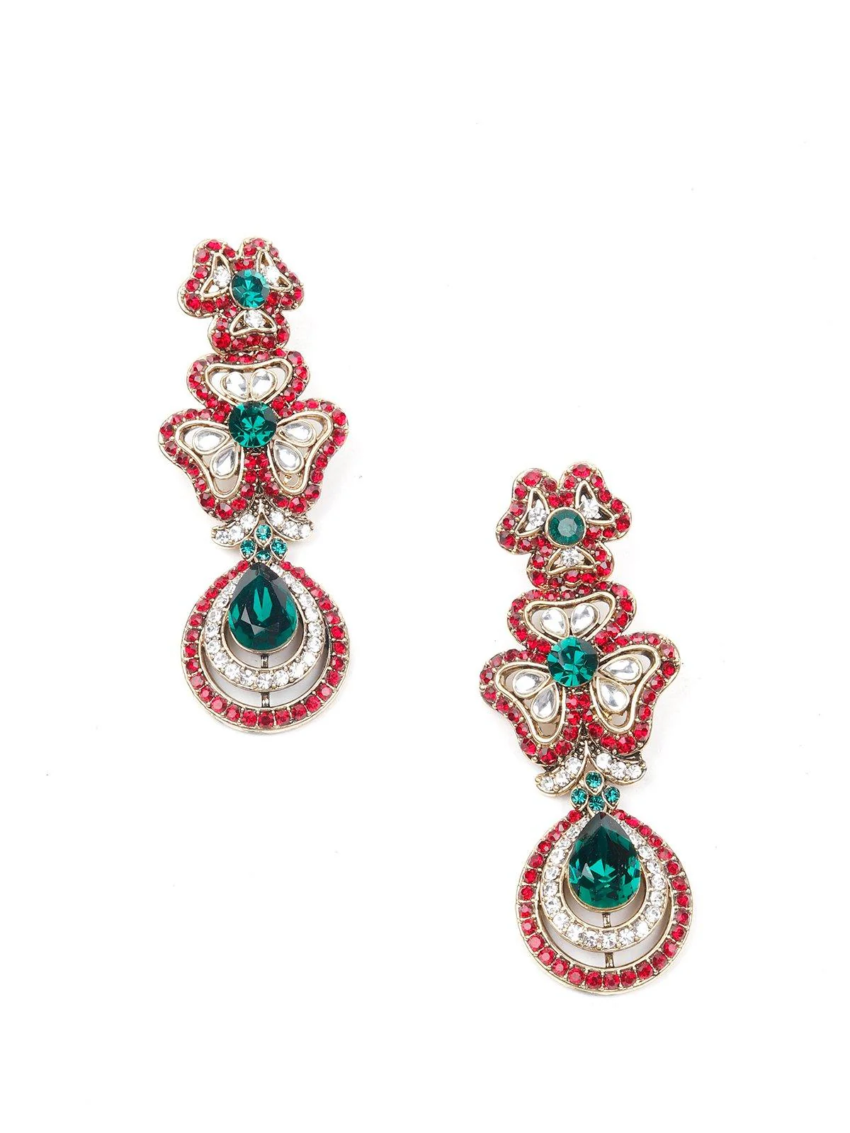 Odette Women Red And Greenmetal Necklace Set - Image 4