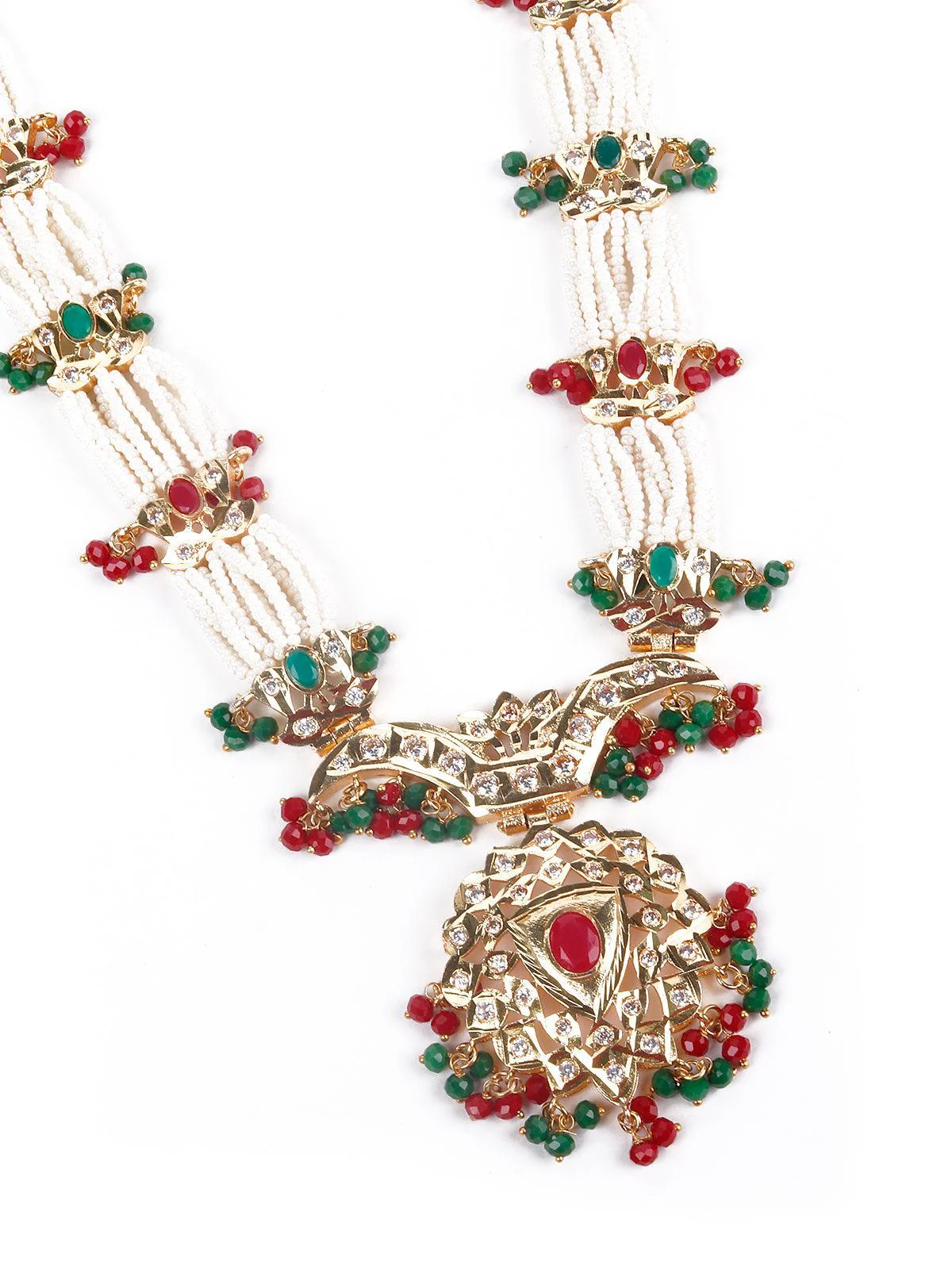 Odette Women Red And Green Stunning Beaded Necklace Set - Image 4
