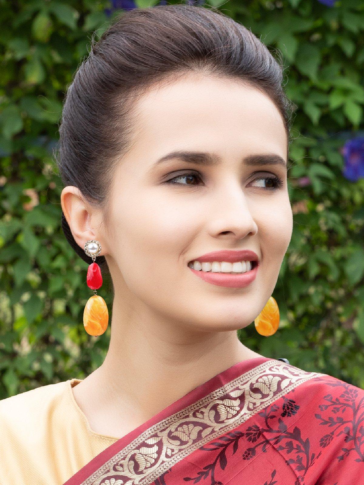 Odette Women Red And Orange Metal Earrings - Image 2