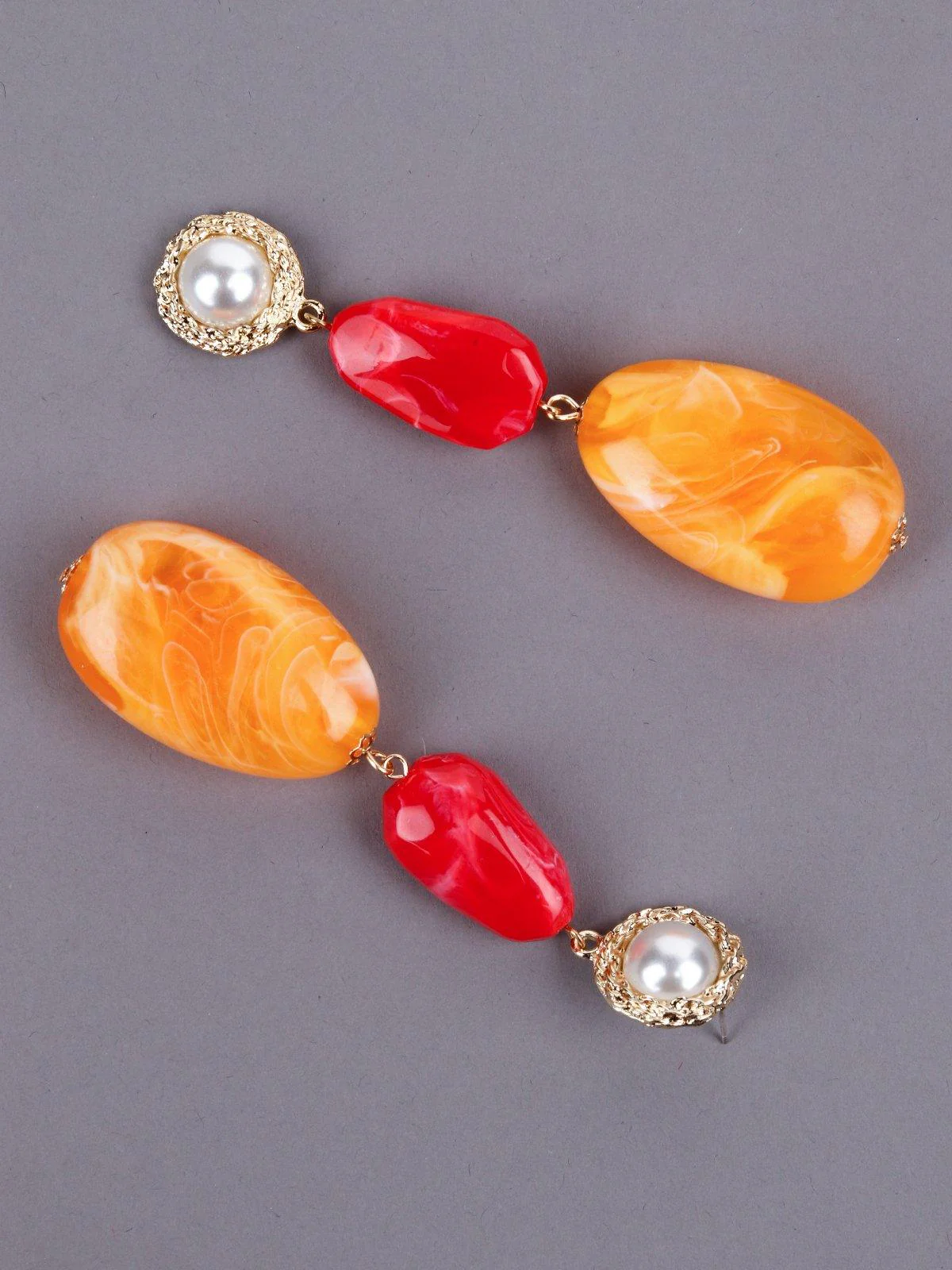 Odette Women Red And Orange Metal Earrings - Image 4