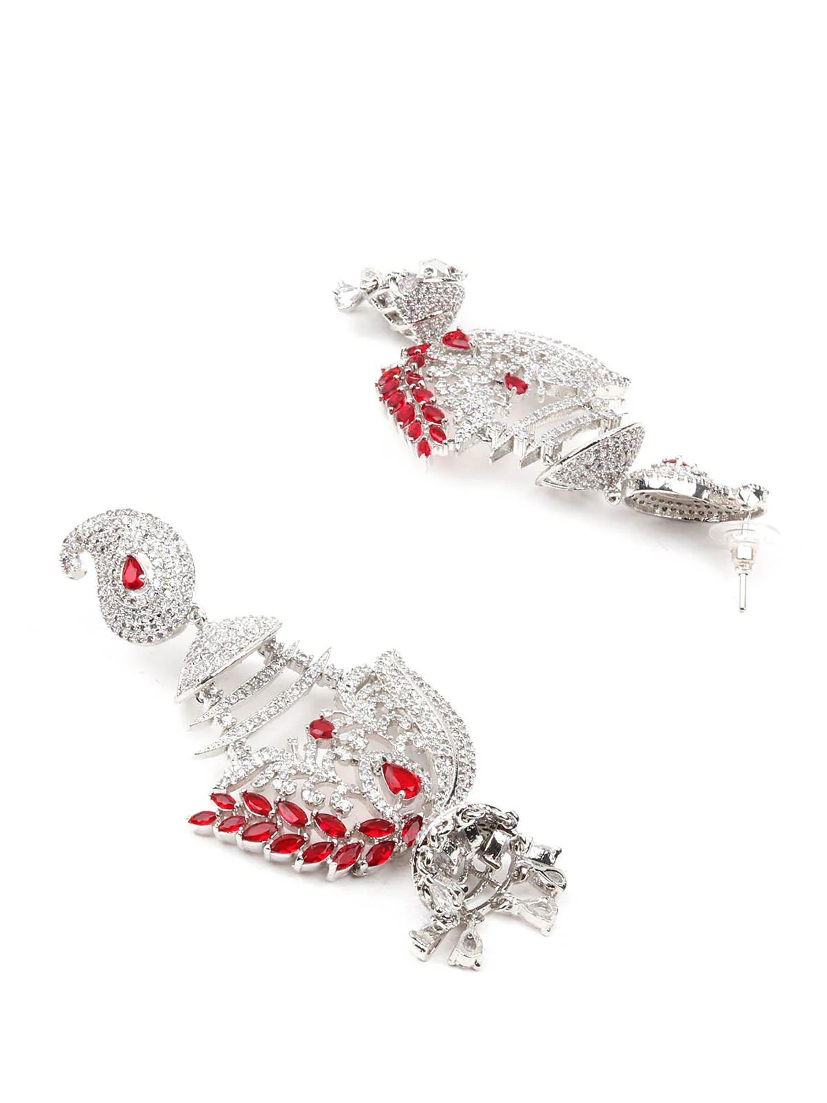 Odette Women Red And Silver Dangle Earrings - Image 3