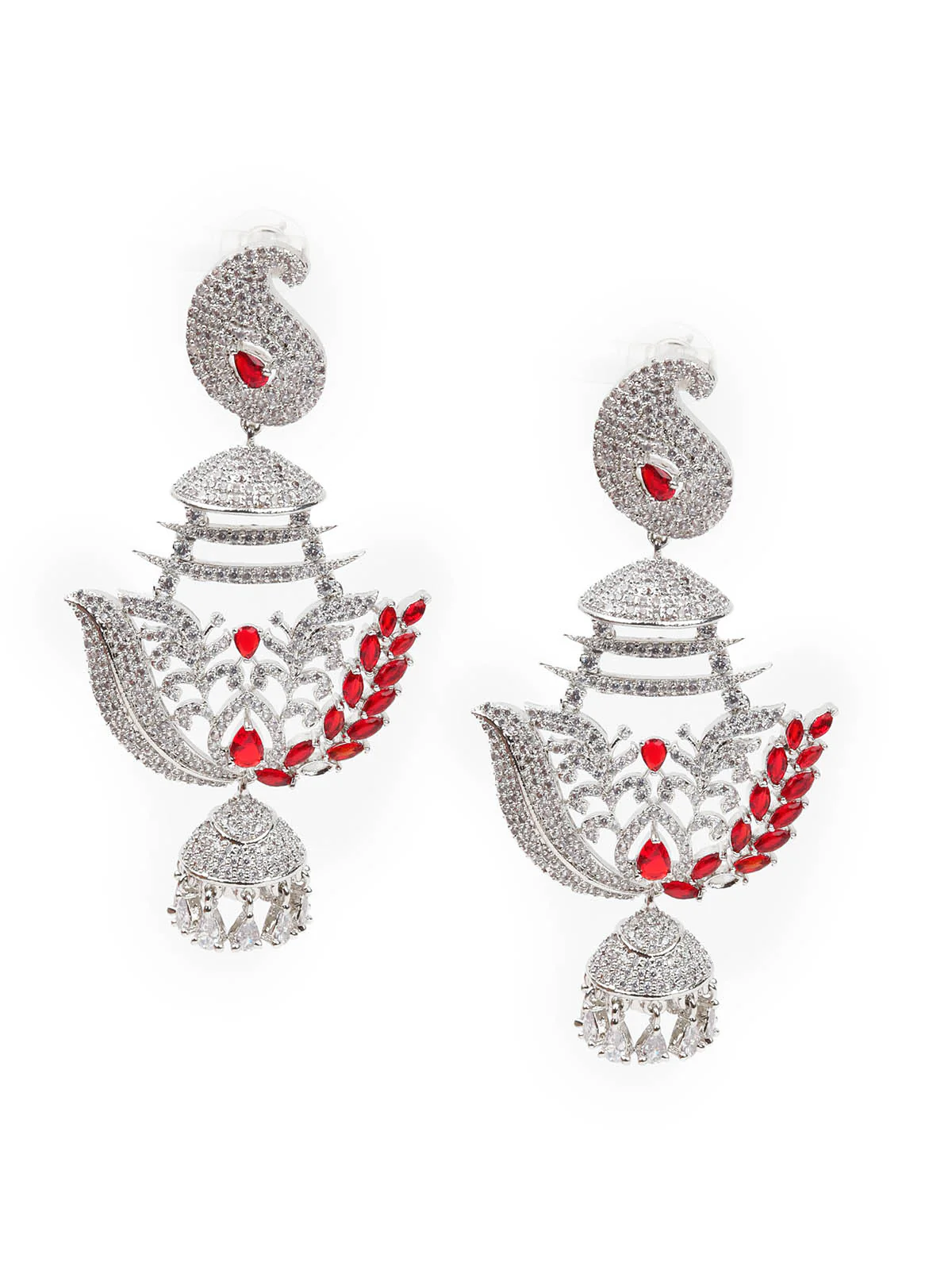 Odette Women Red And Silver Dangle Earrings - Image 5
