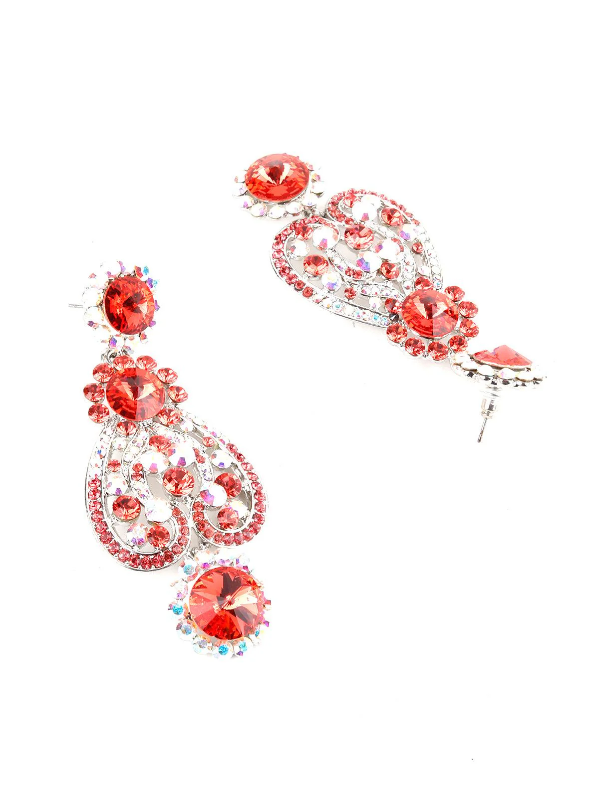 Odette Women Red And White Crystal Floral Necklace Set - Image 5