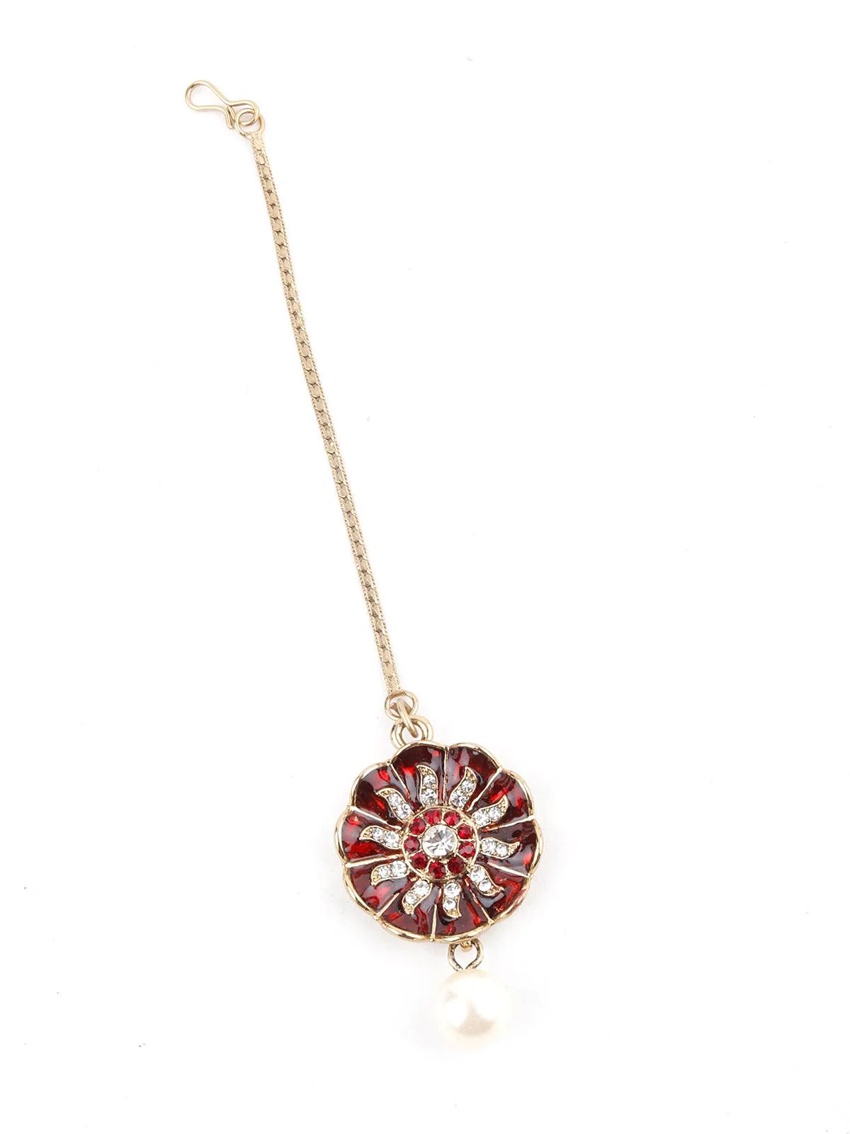 Odette Women Red And White Floral Kundan Choker Necklace Set - Image 5