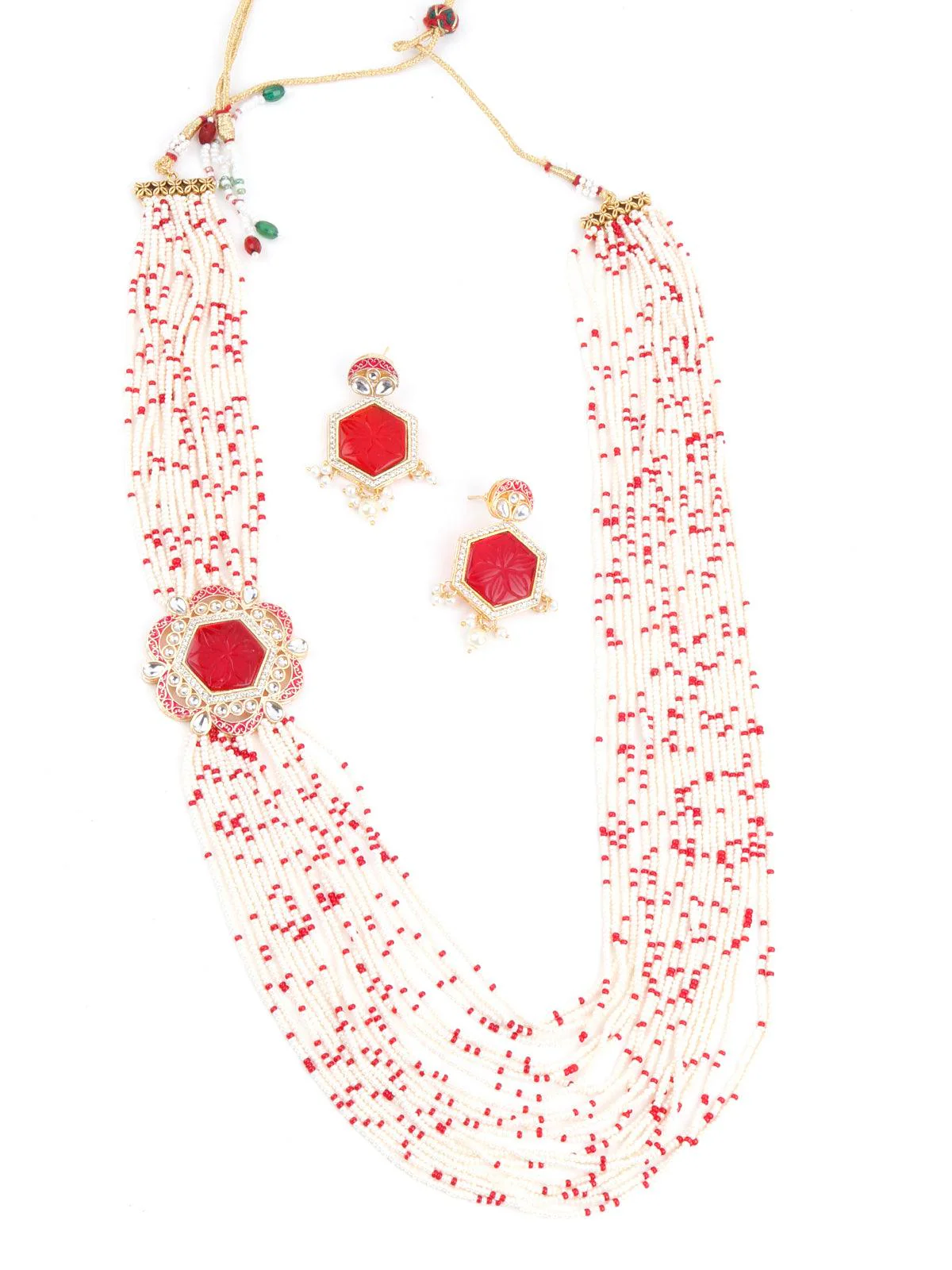 Odette Women Red And White Kundan Jewellery Set - Image 3
