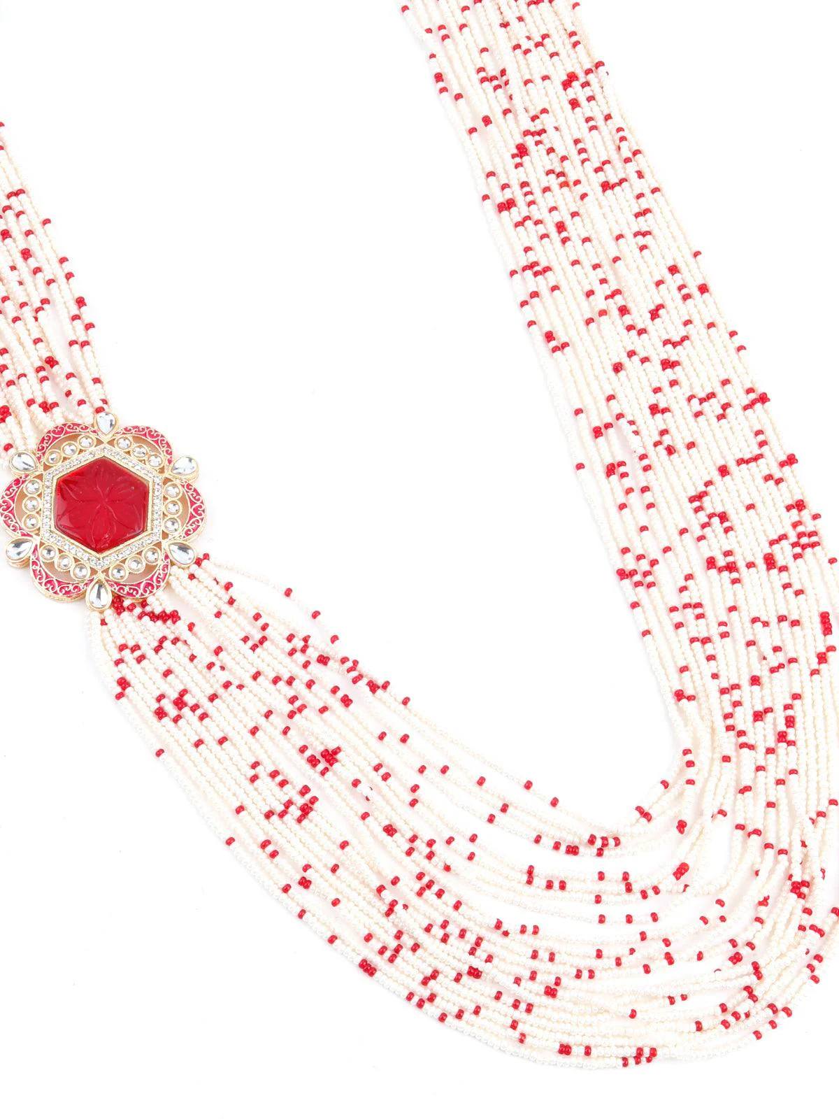 Odette Women Red And White Kundan Jewellery Set - Image 4