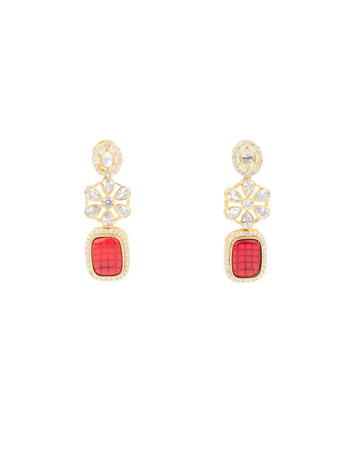 Odette Women Red And White Kundan Necklace Set - Image 5
