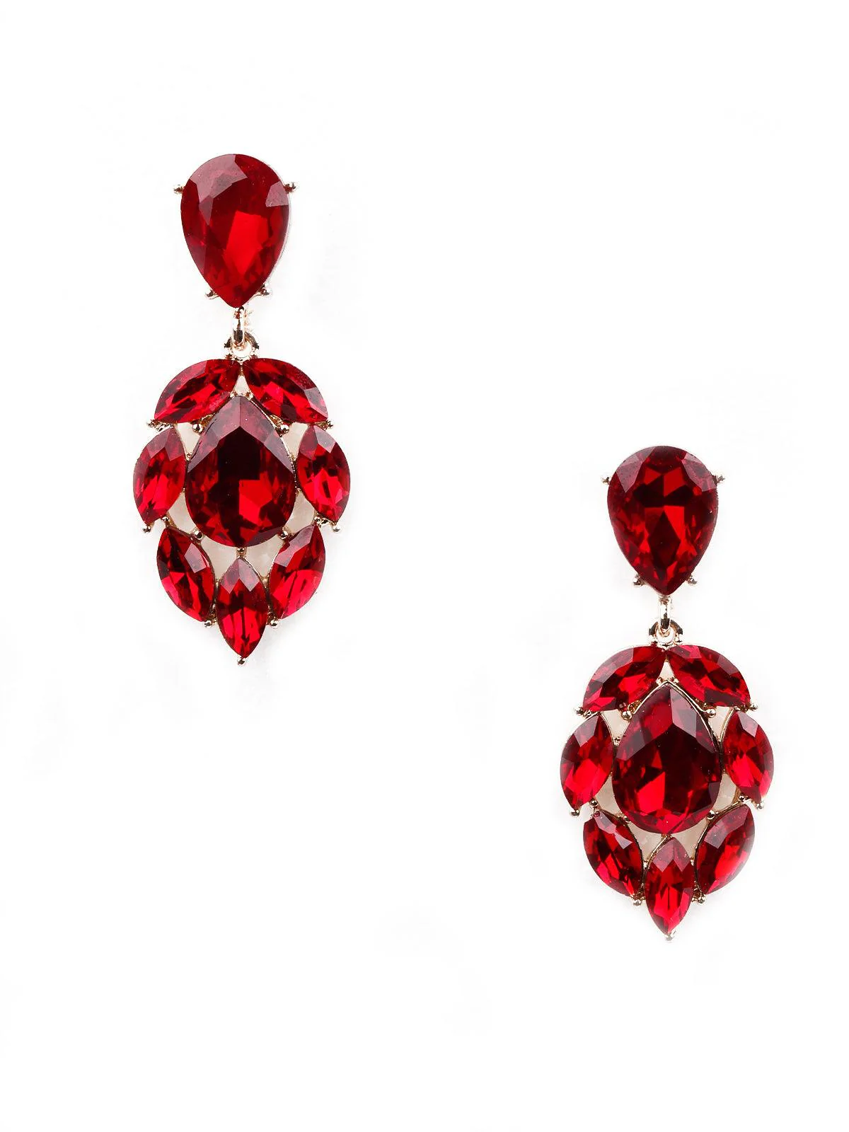 Odette Women Red Artificial Crystal Gorgeous Metal Earrings - Image 3