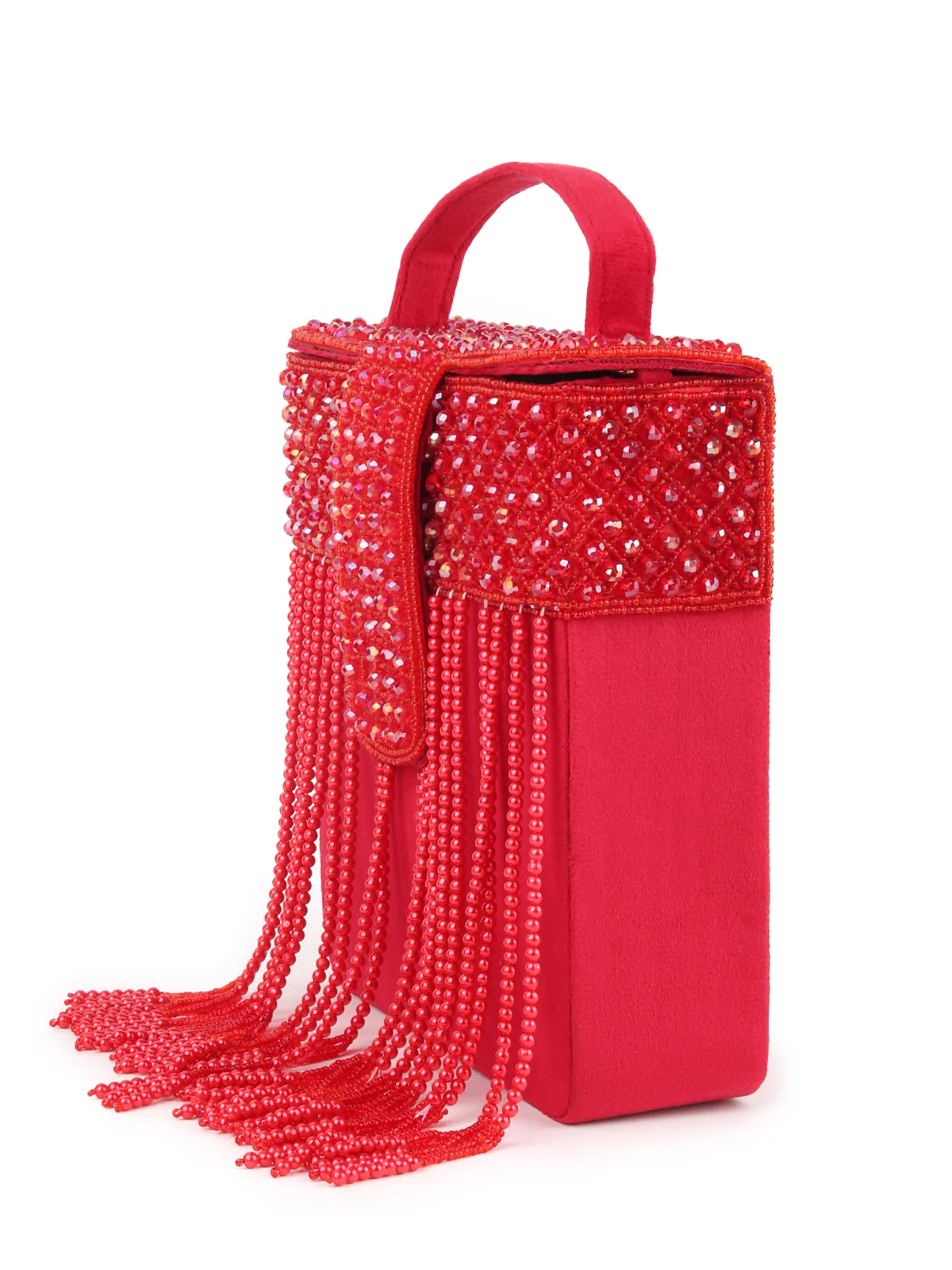 Odette Women Red Beaded Clutch Bag With Tassels - Image 4