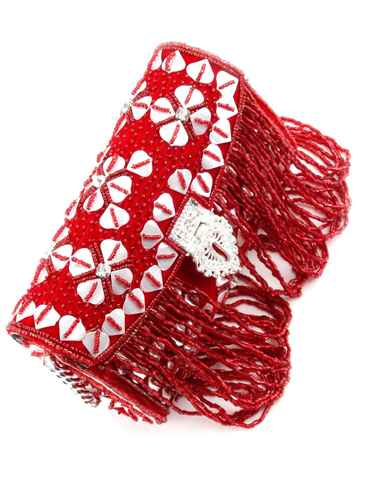 Odette Women Red Beaded Envelope Clutch - Image 3