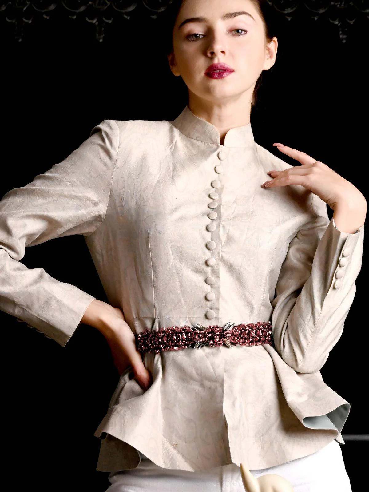Odette Women Red Crystal Embellished Belt