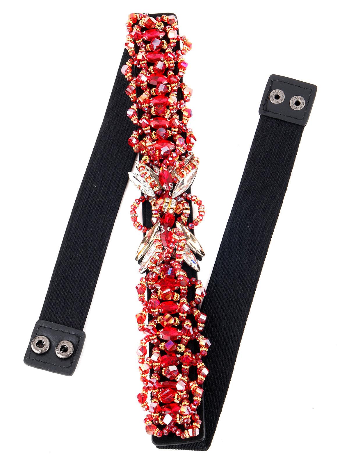 Odette Women Red Crystal Embellished Belt - Image 4