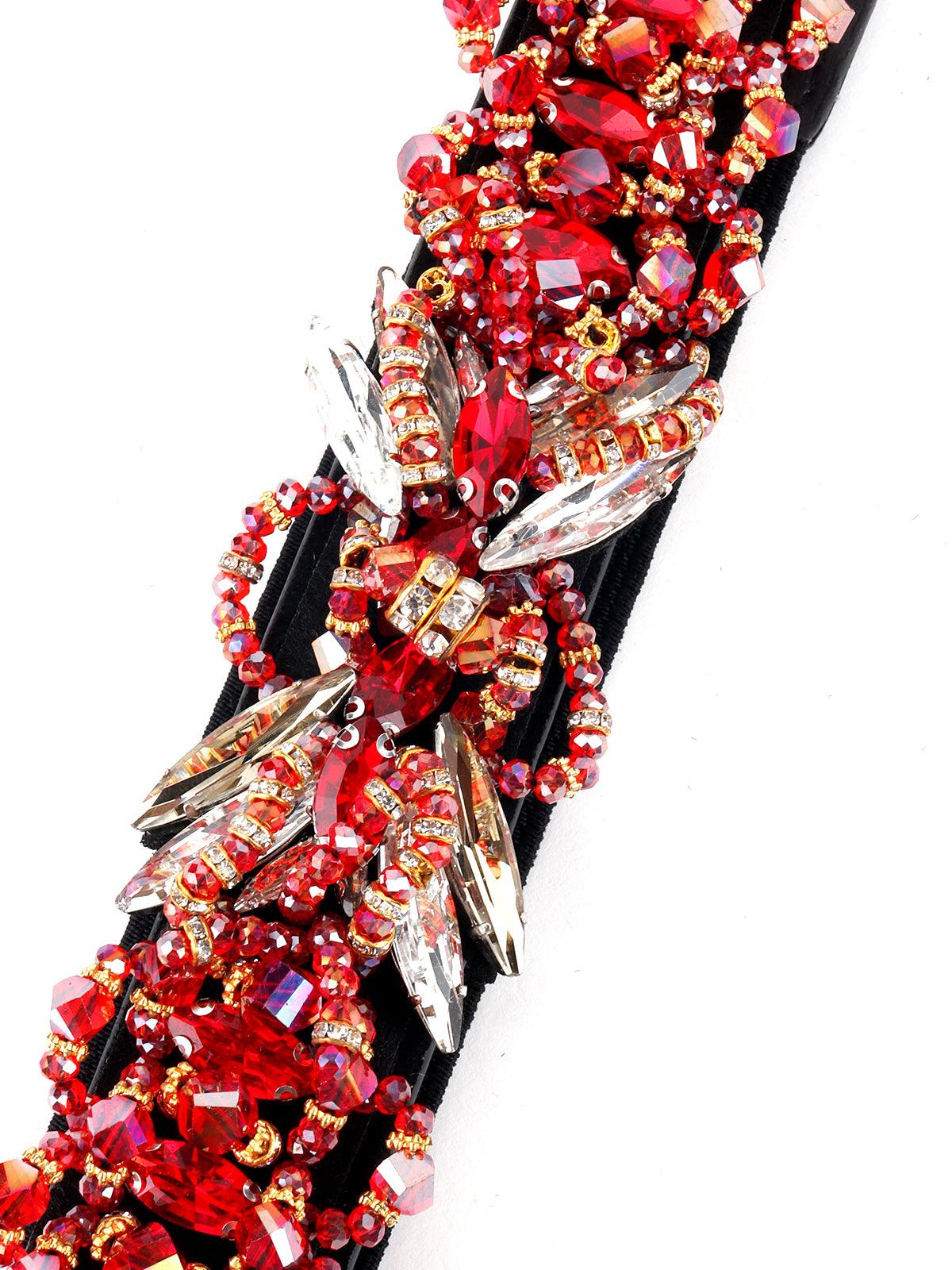 Odette Women Red Crystal Embellished Belt - Image 5
