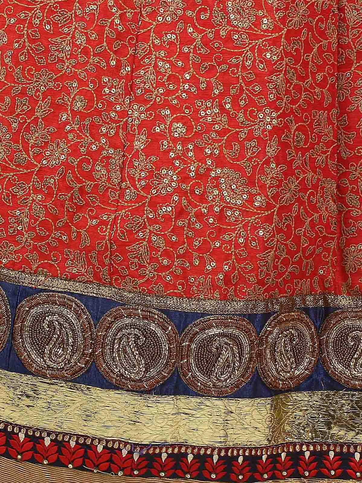 Odette Women Red Embroidered Art Silk Semi Stitched Lehenga With Unstitched Blouse - Image 4