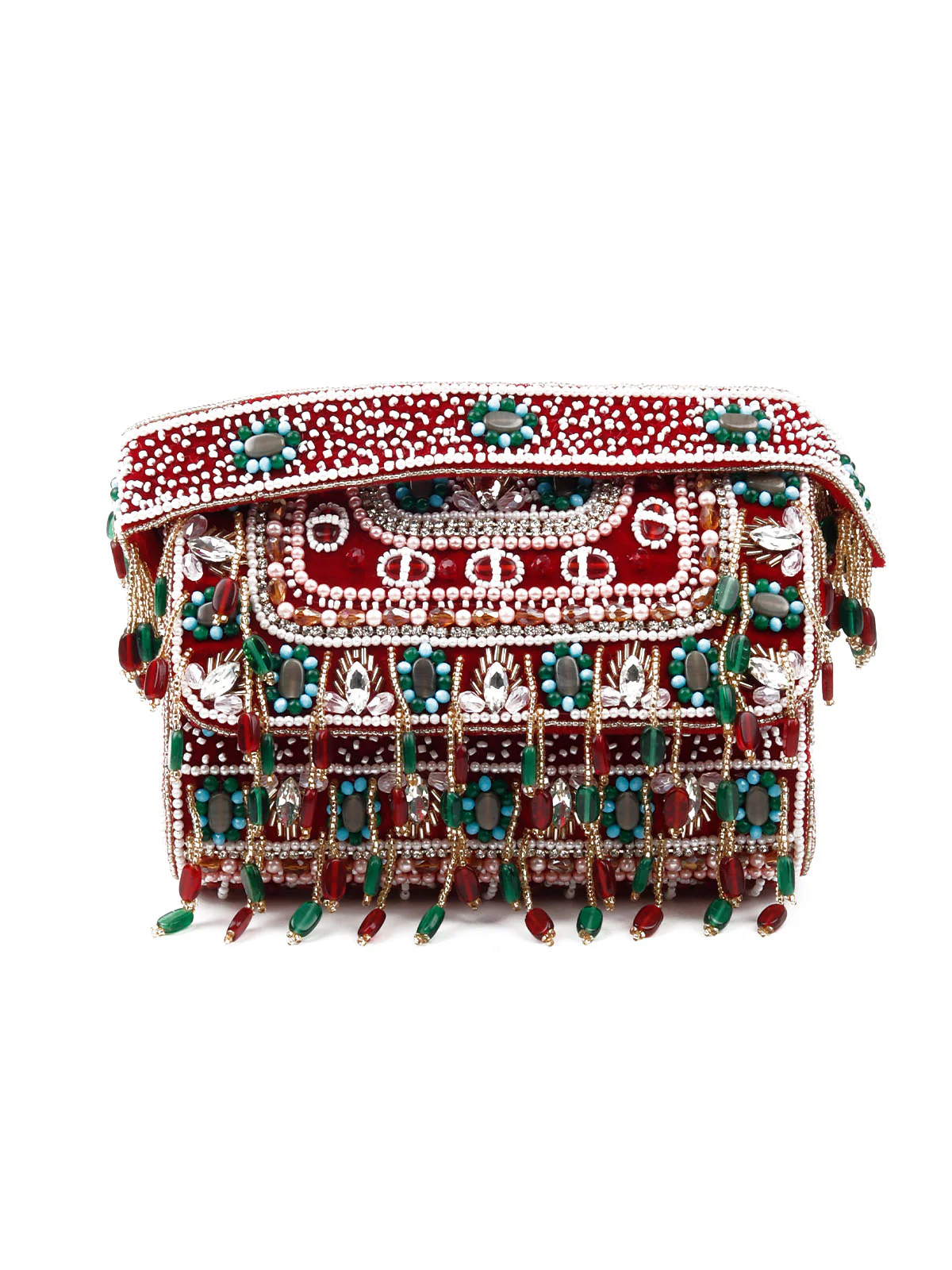 Odette Women Red Embellished Bridal Clutch Bag - Image 3
