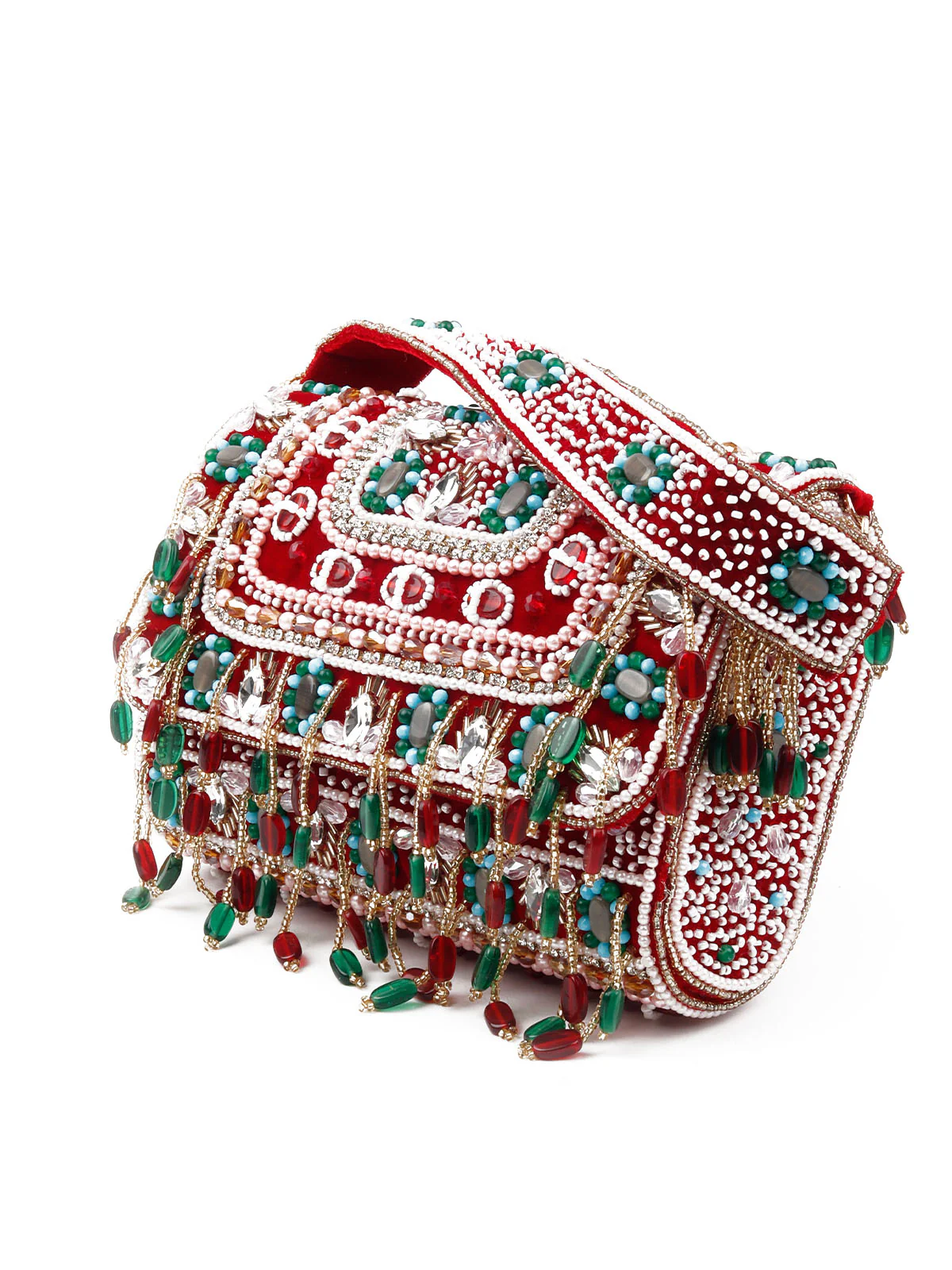 Odette Women Red Embellished Bridal Clutch Bag - Image 4