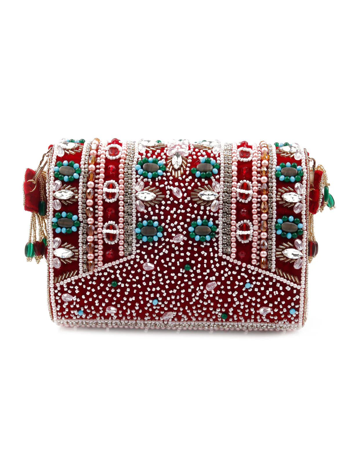 Odette Women Red Embellished Bridal Clutch Bag - Image 5