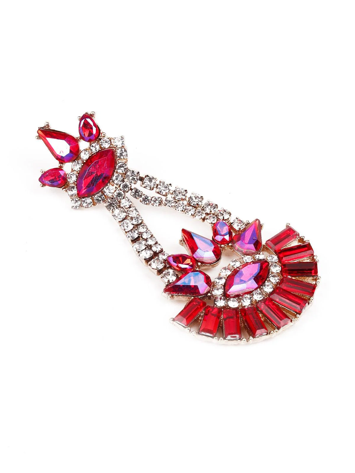 Odette Women Red Embellished Drop Chandelier Earrings - Image 5