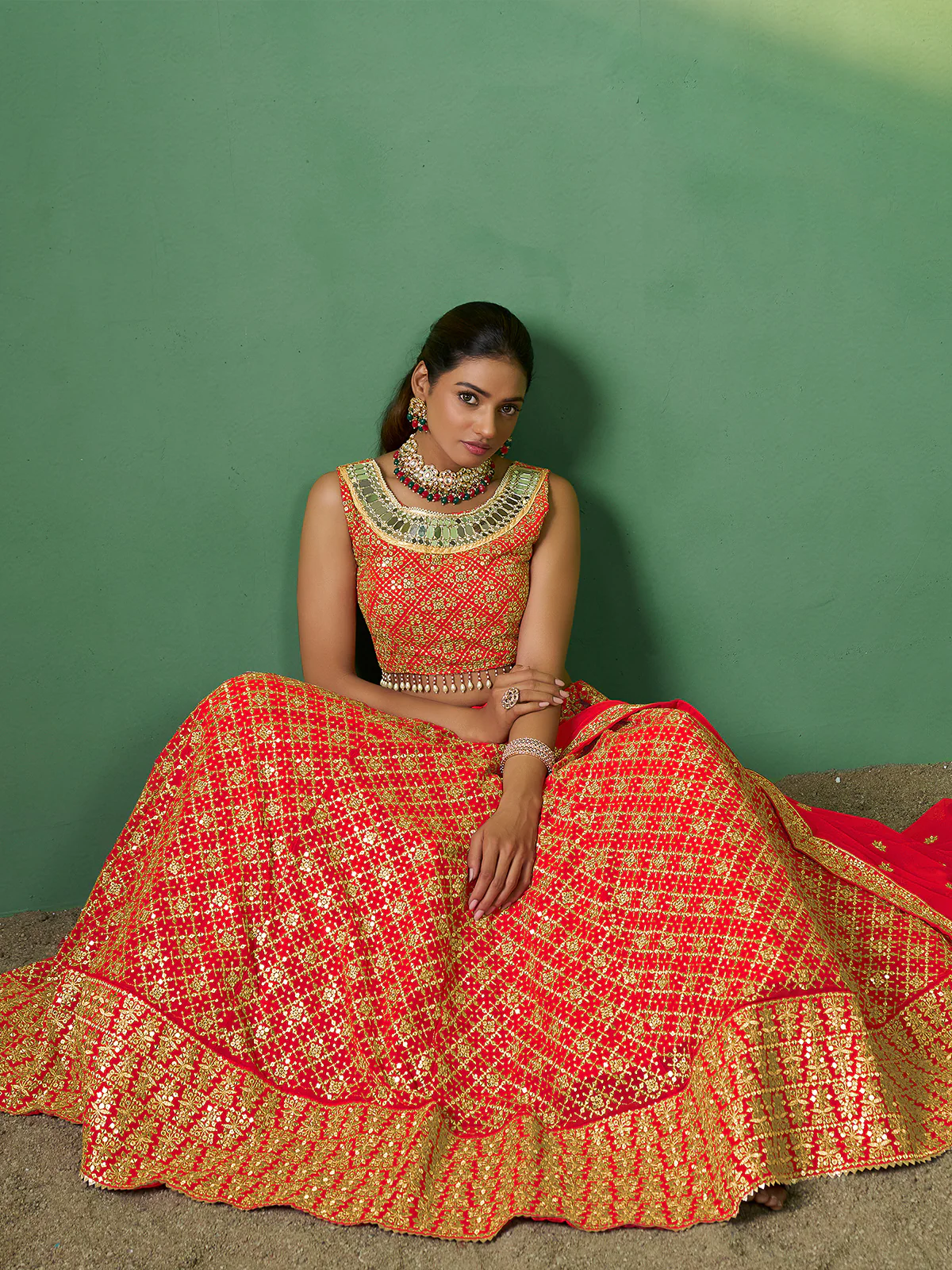 Odette Women Embroidered Semi Stitched Lehenga With Unstitched Blouse - Image 2