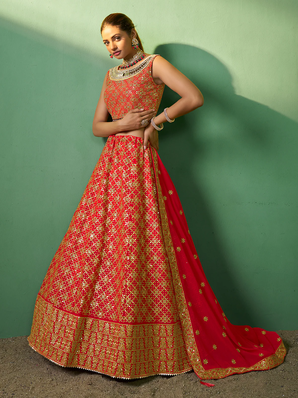 Odette Women Embroidered Semi Stitched Lehenga With Unstitched Blouse - Image 3