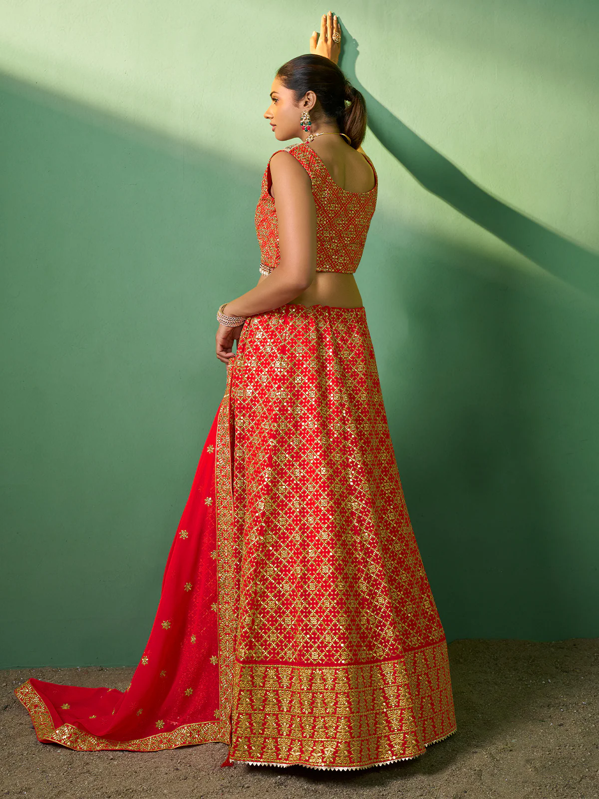 Odette Women Embroidered Semi Stitched Lehenga With Unstitched Blouse - Image 4