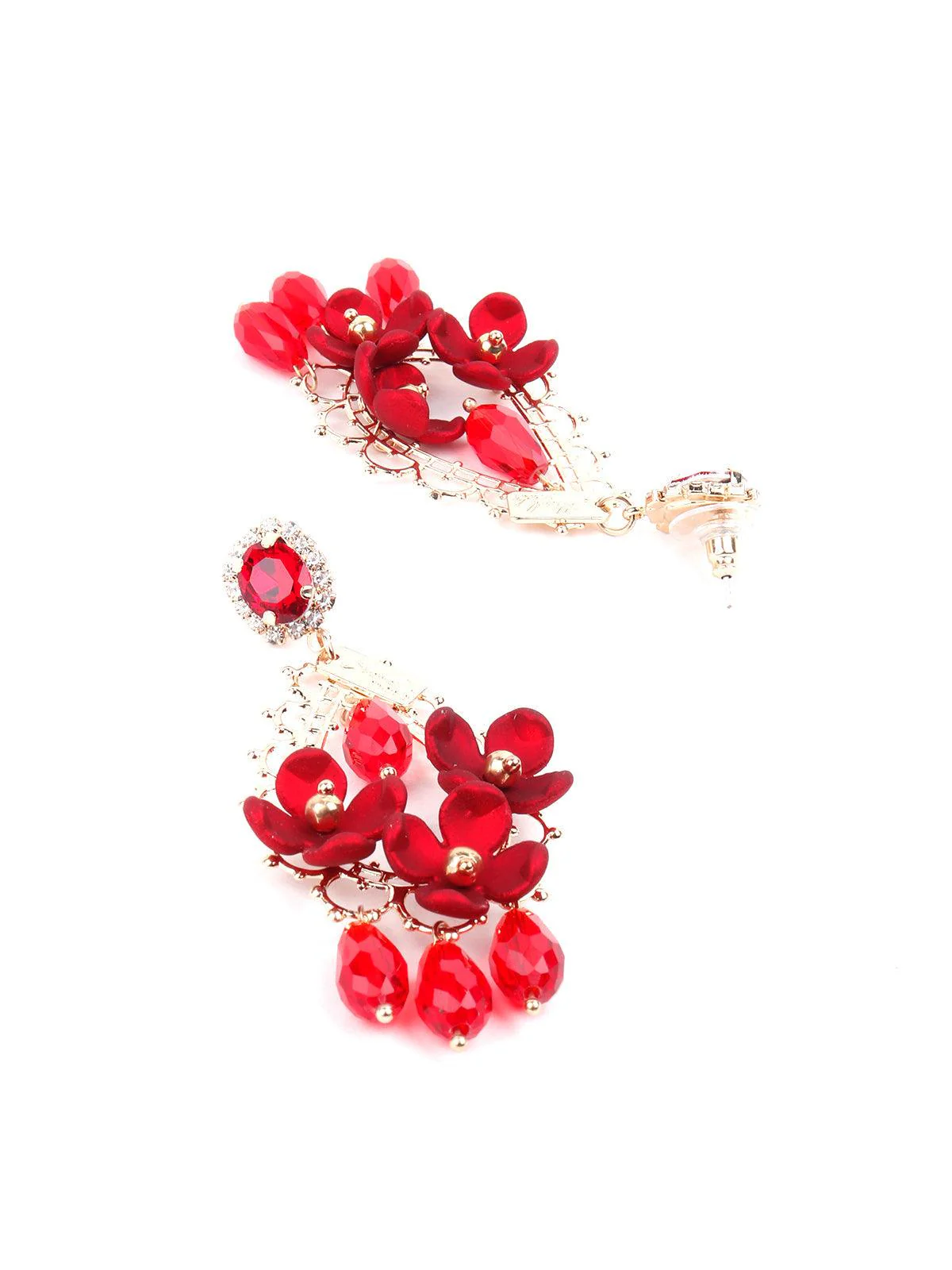 Odette Women Red Floral Chandelier Drop Earrings - Image 6