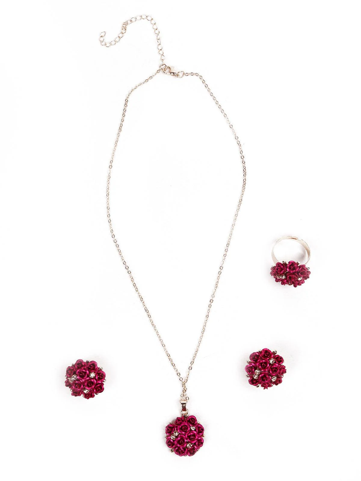 Odette Women Red Floral Metal Necklace Set - Image 3